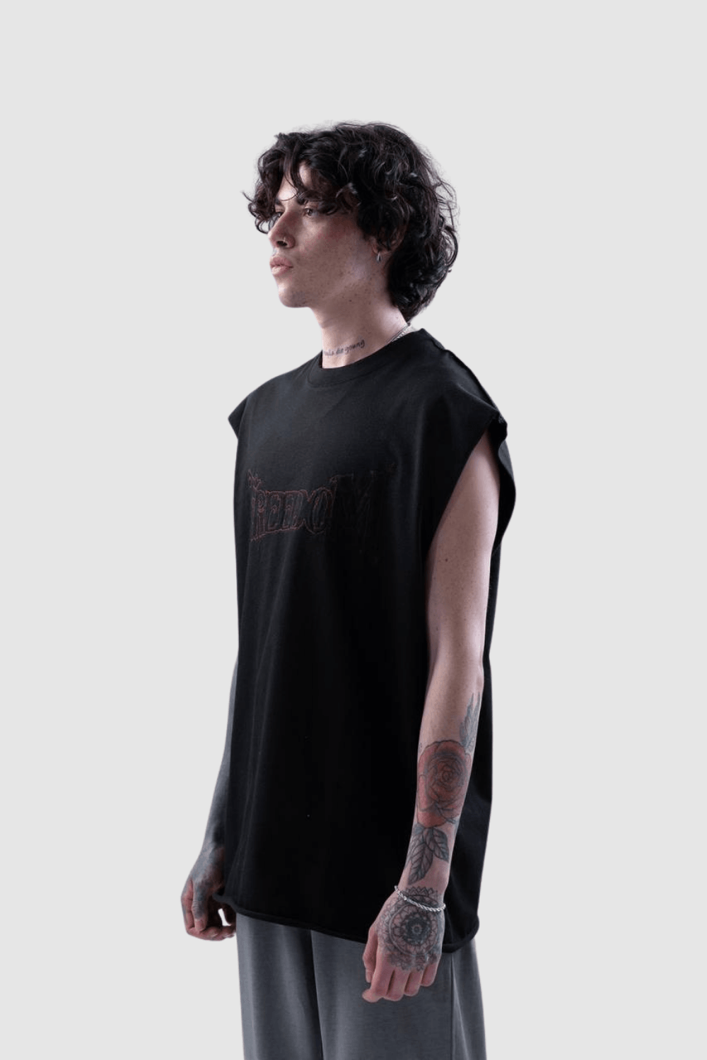 Erkek Freedom Baskılı Oversize Atlet - Siyah