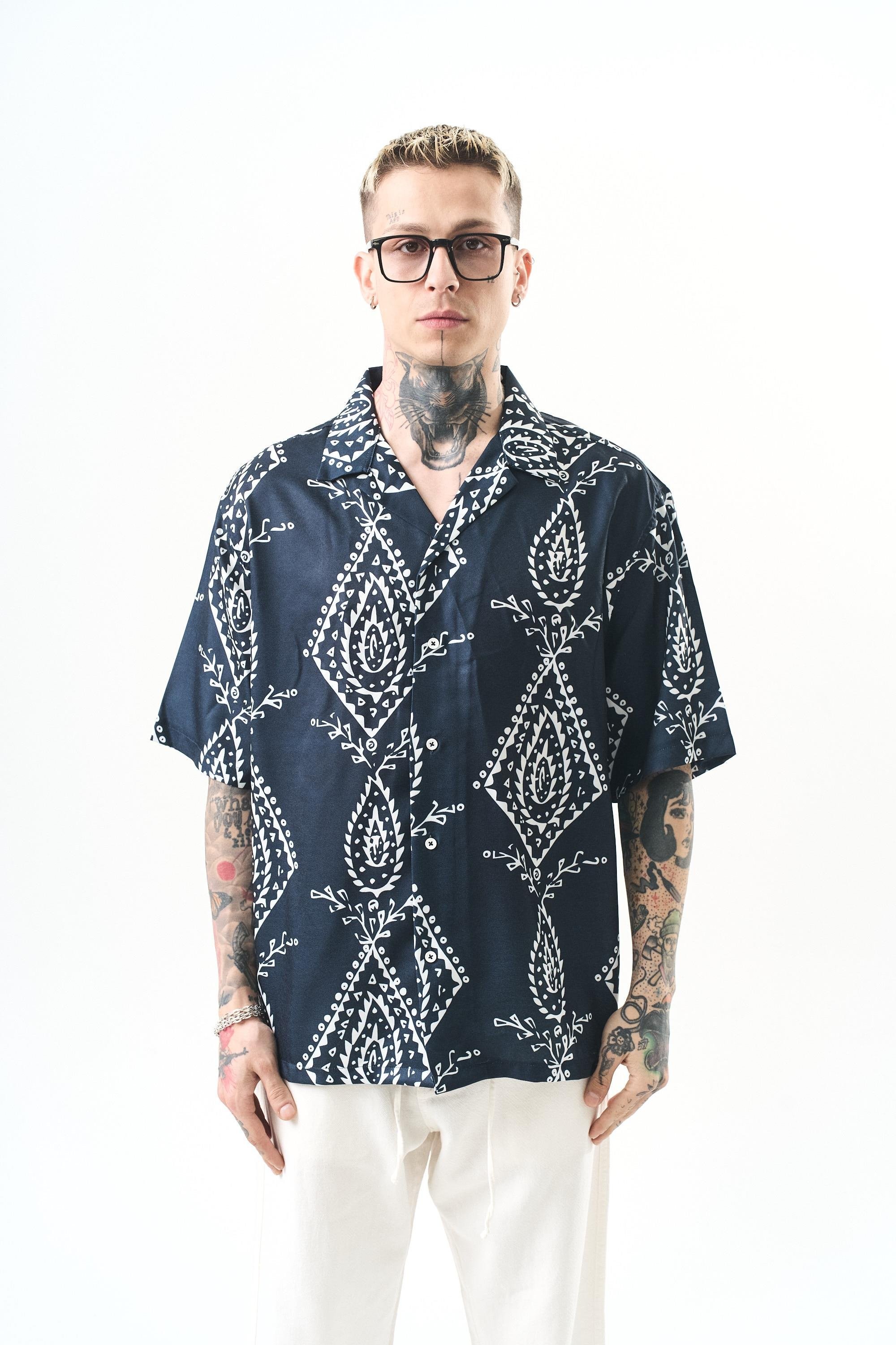 Erkek Pais Pattern Baskılı Oversize Gömlek