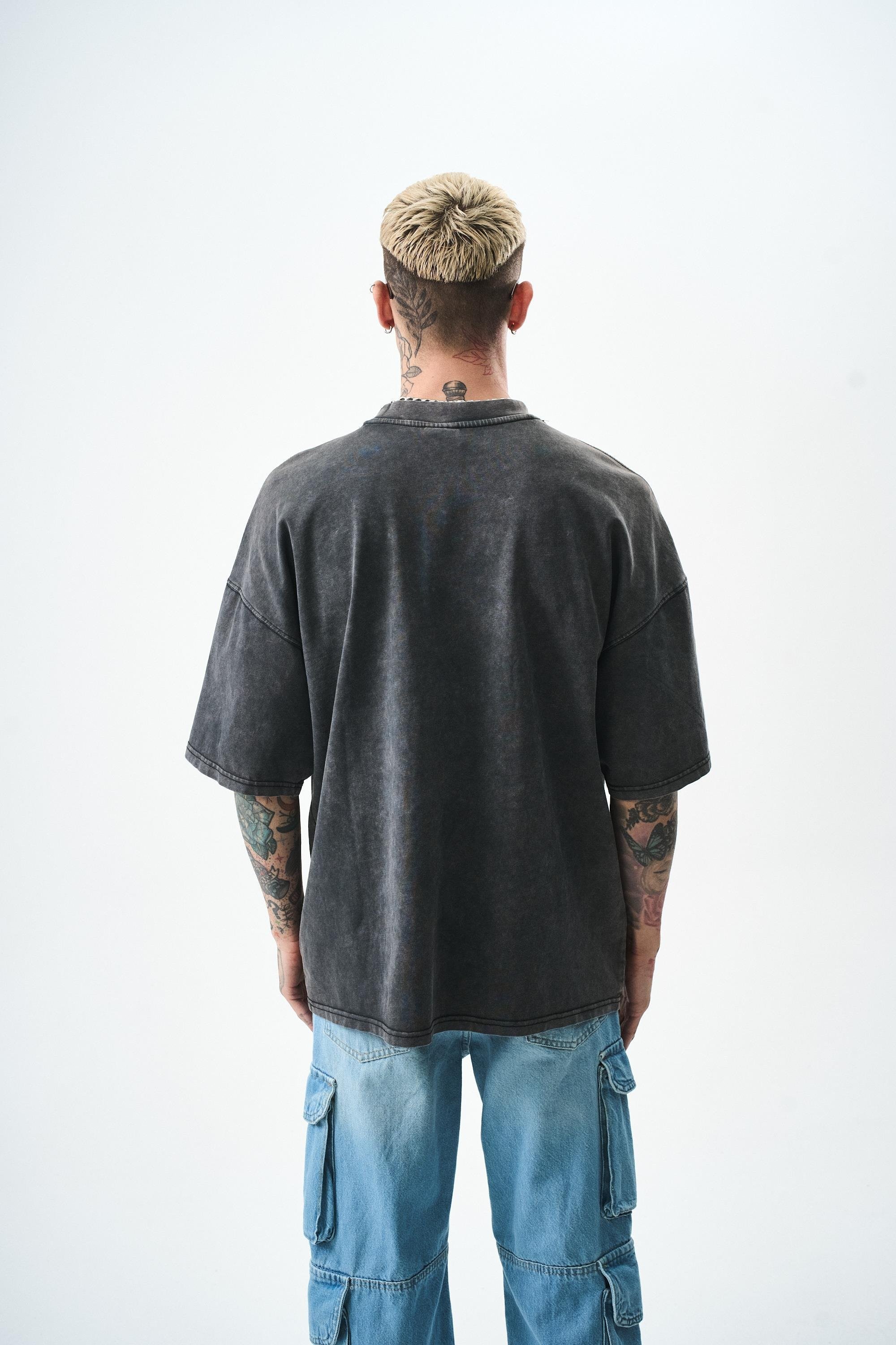 To Be Wild Baskılı Yıkamalı Oversize T-Shirt