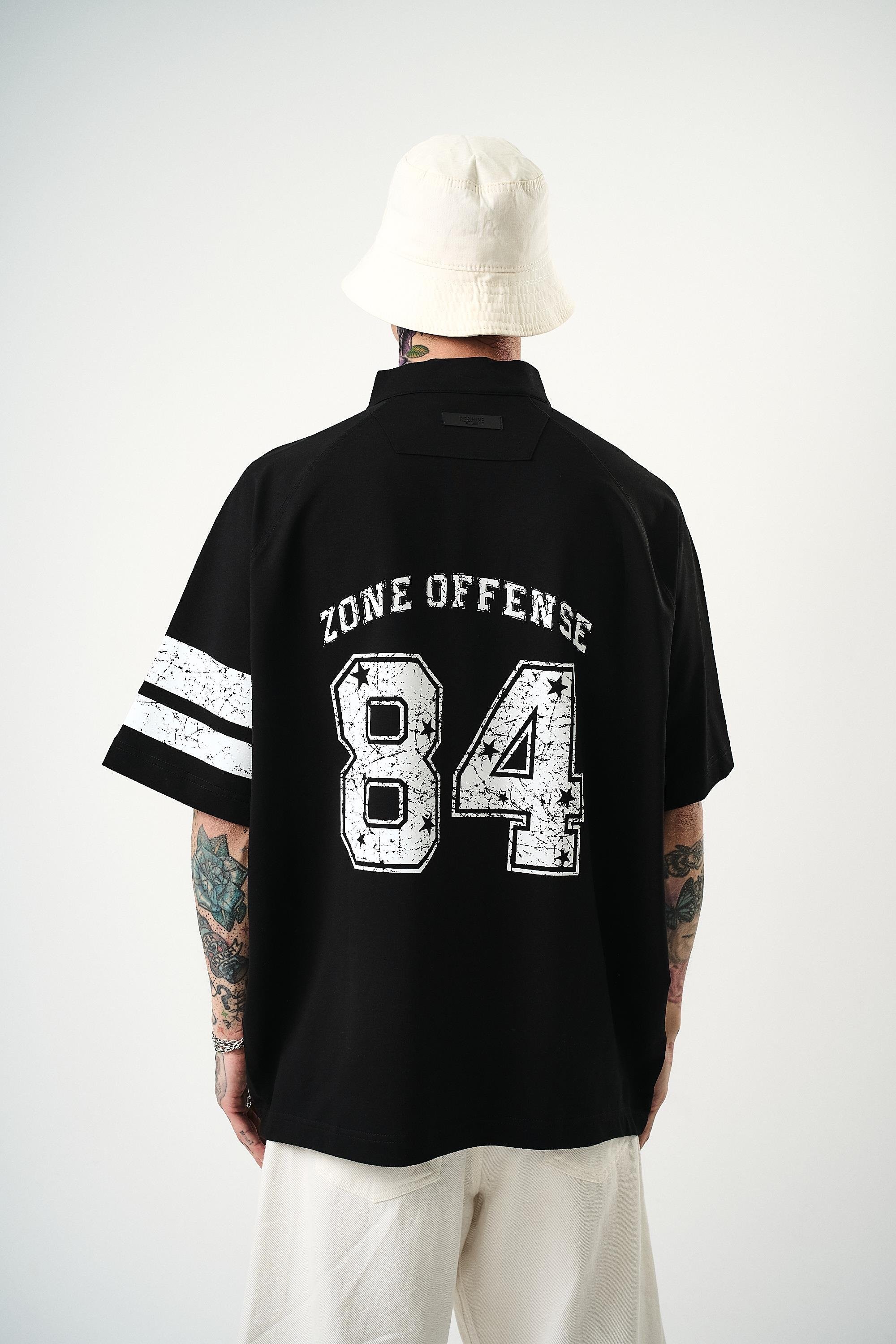 84 Zone Baskılı Oversize T-Shirt - Siyah