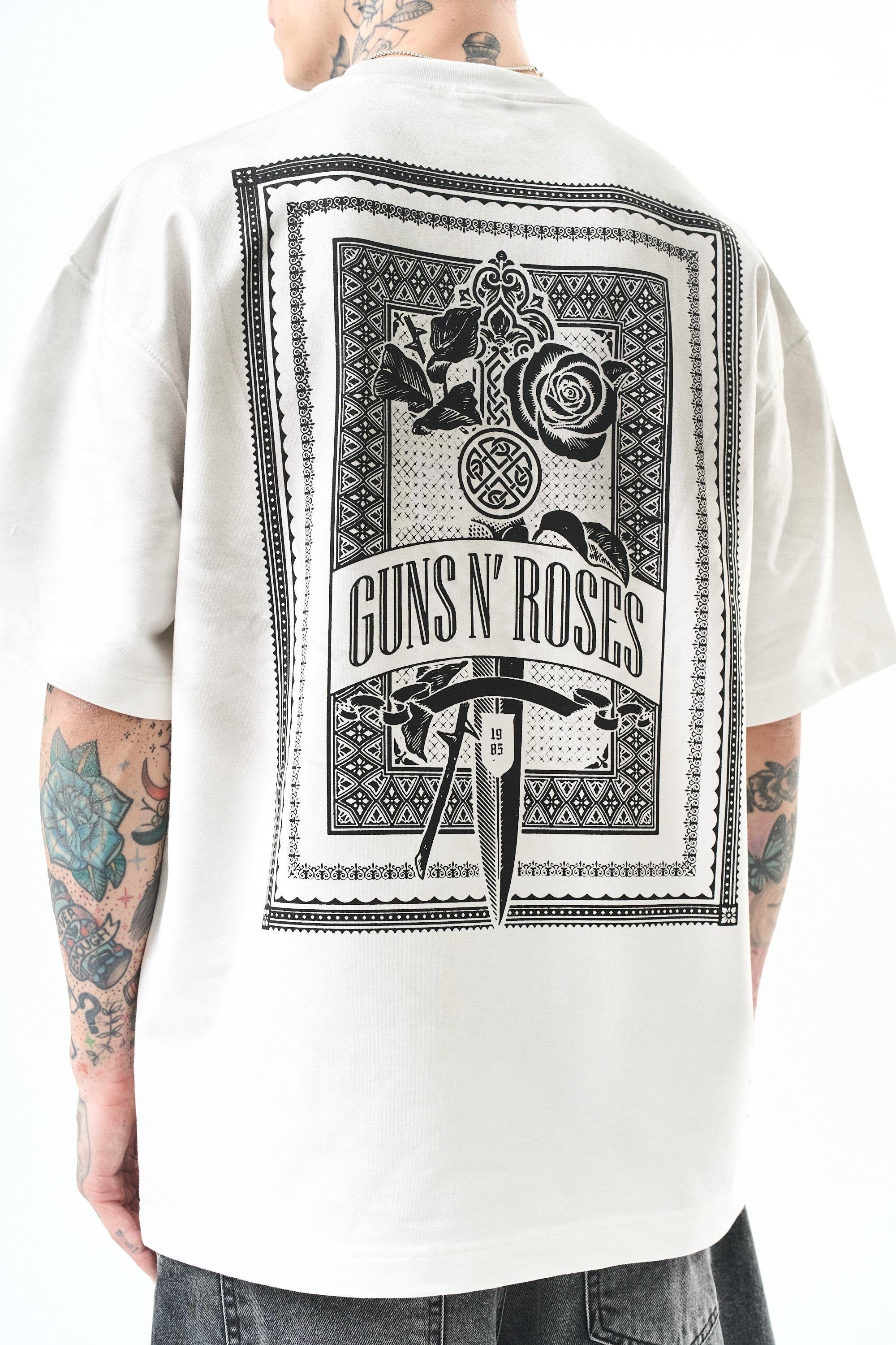 Erkek Guns Roses Baskılı Oversize T-Shirt
