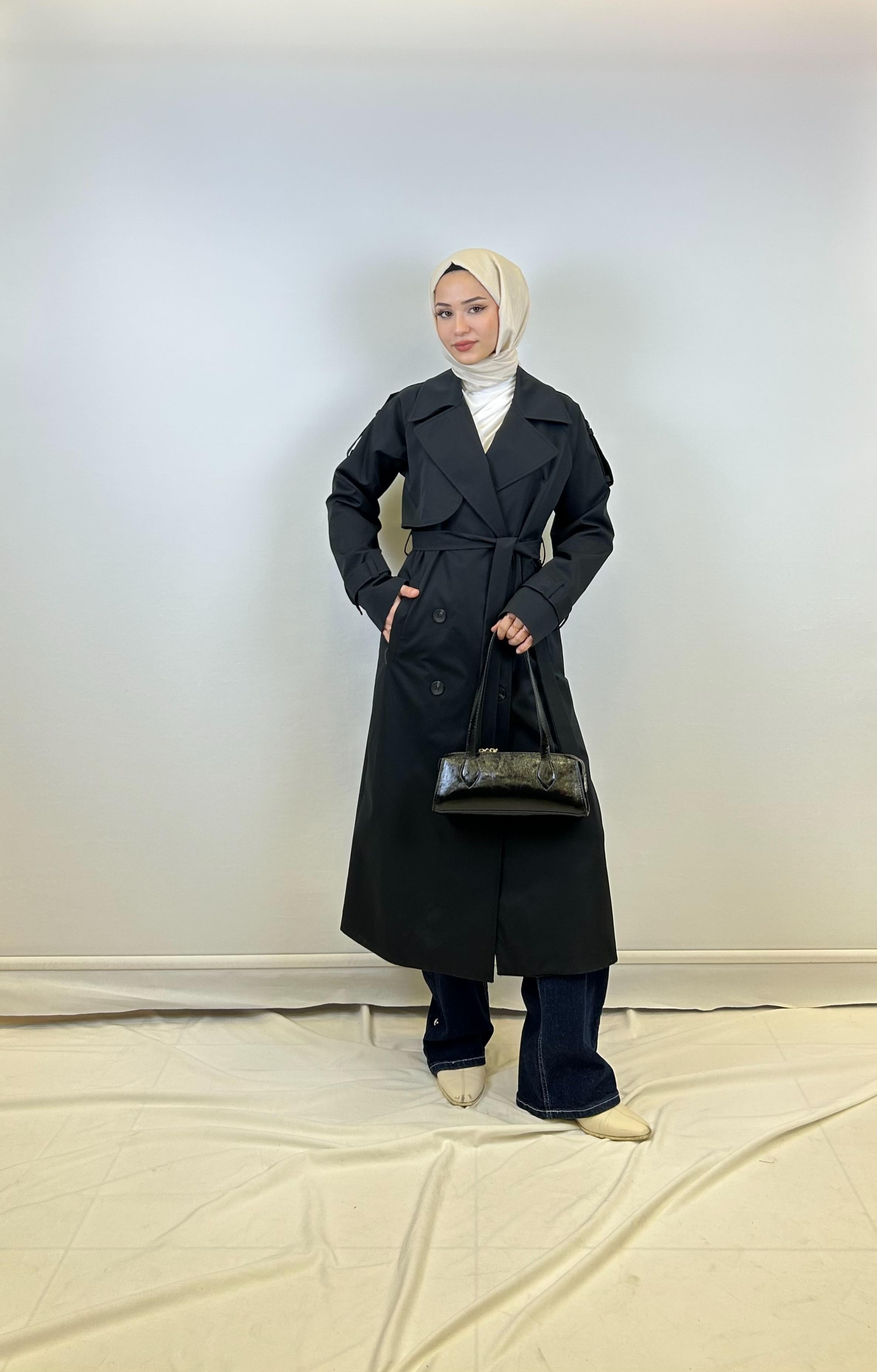 Premium Kalite Mevsimlik Trençkot - Siyah