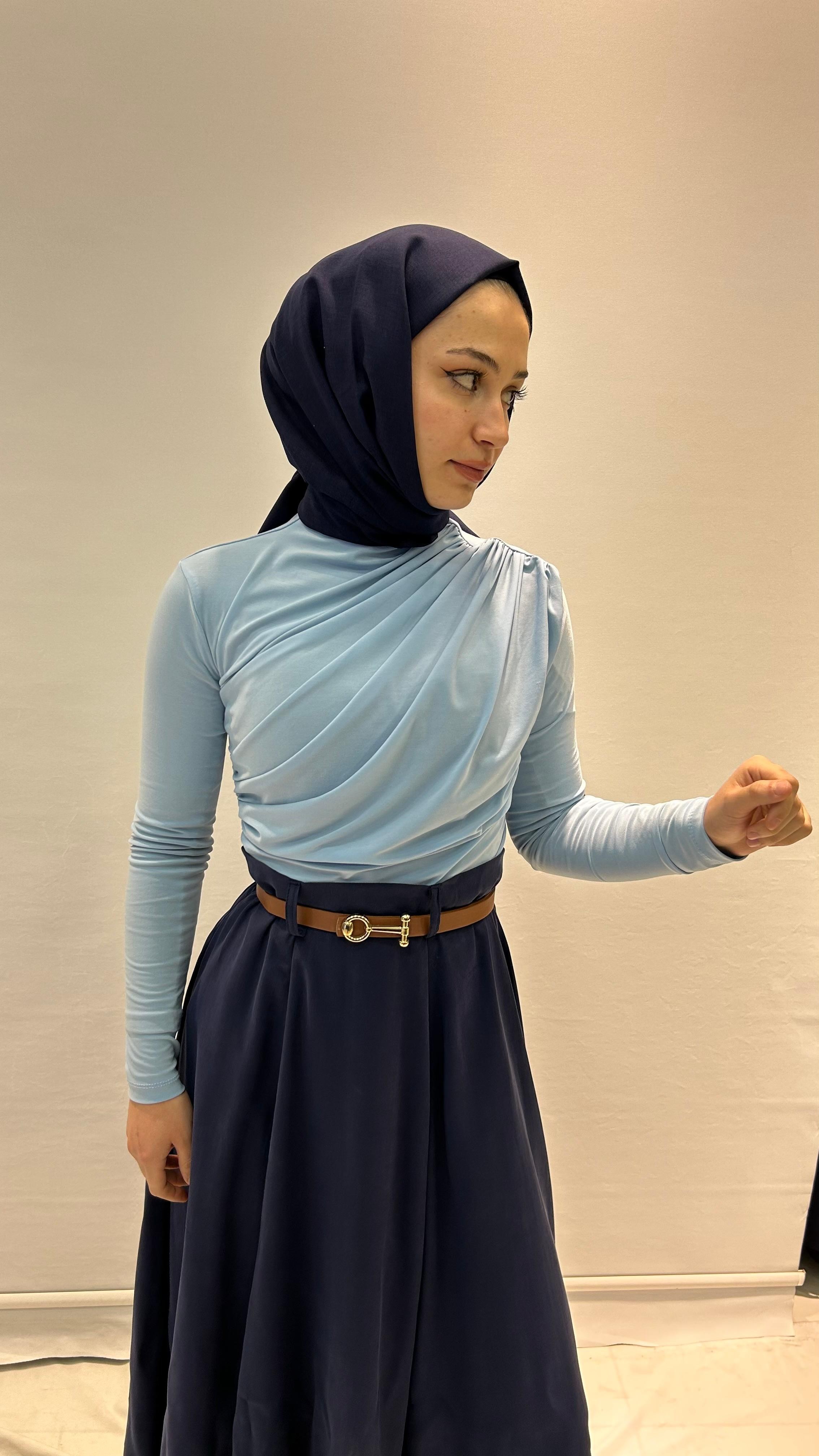 Büzgülü Zara Model Body - Bebe Mavi