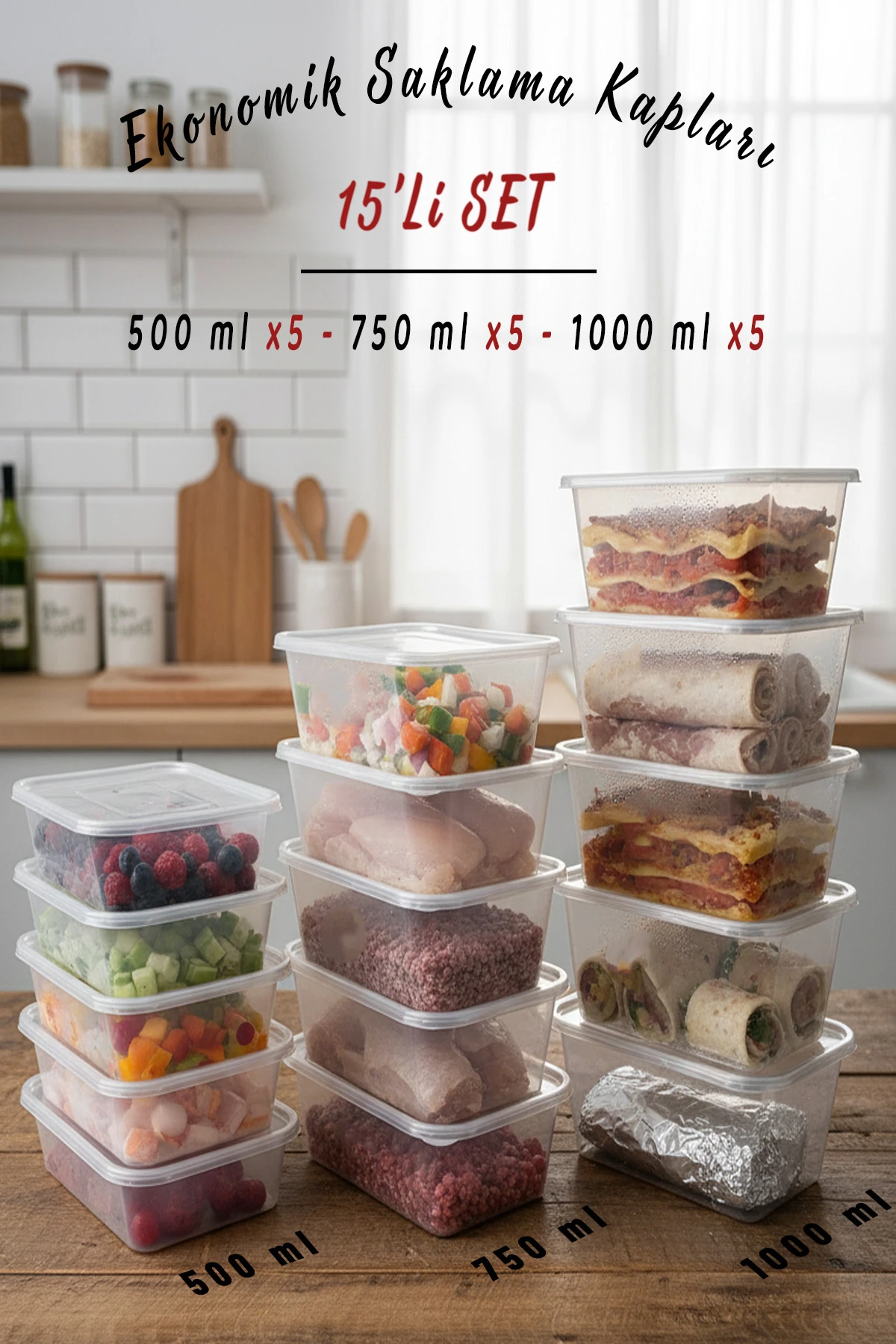 15li set Eko Sızdırmaz Kapaklı Mikrodalga Difriz Derin Dondurucu Buzluk Düzenleyici Saklama Kabı