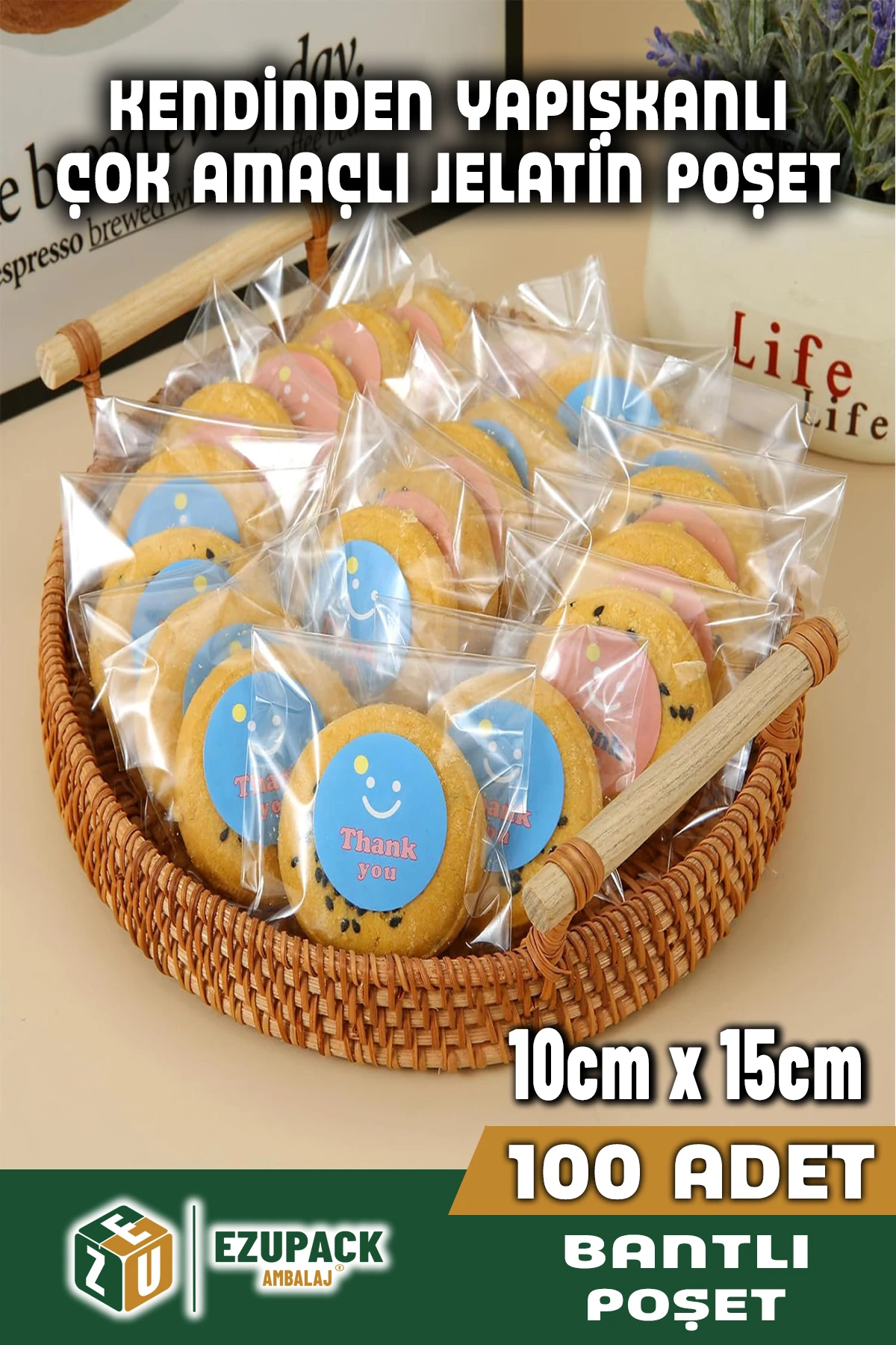 100Ad. Kurabiye Şeker Parti Baby Shower Doğum günü Hediyelik Kendinden Yapışkanlı Jelatin Poşet