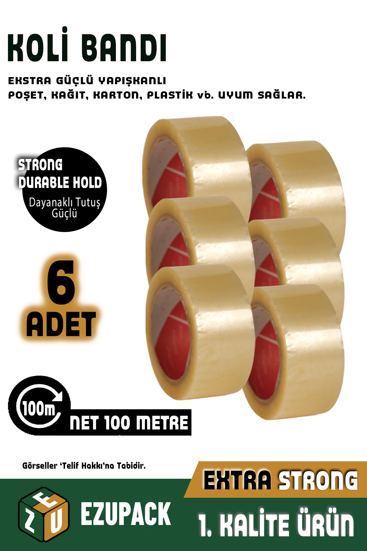 6 Adet 45x100mt Koli Bandı Taşınma Taşınma Kolisi Poşeti Kapama Bandı Ambalaj Streç Bant