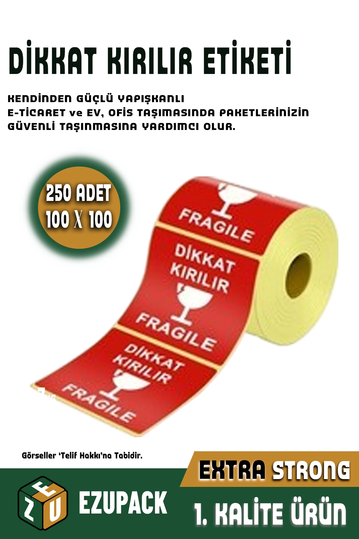 250 Adet-100x100mm Dikkat Kırılır Etiketi Fragile Uyarı Etiketi Dikkat Kırılacak Eşya