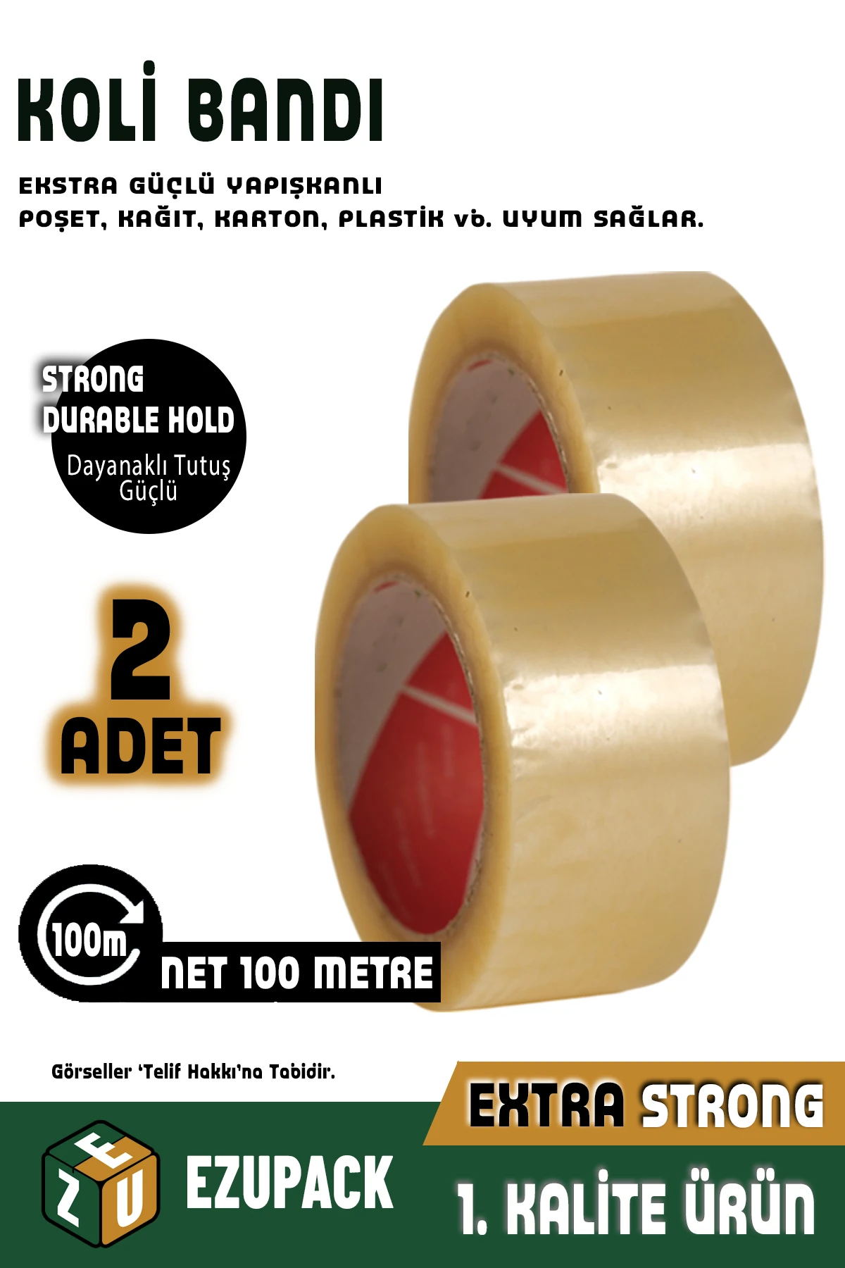 2 Adet 45x100mt Koli Bandı Taşınma Taşınma Kolisi Poşeti Kapama Bandı Ambalaj Streç Bant