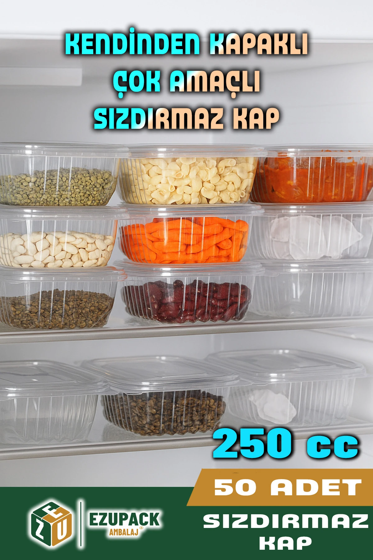 250cc Sızdırmaz Saklama Kabı, Buzdolabı, Dondurucu Düzenleyici Organizer Erzak Çerez Peynir Kabı