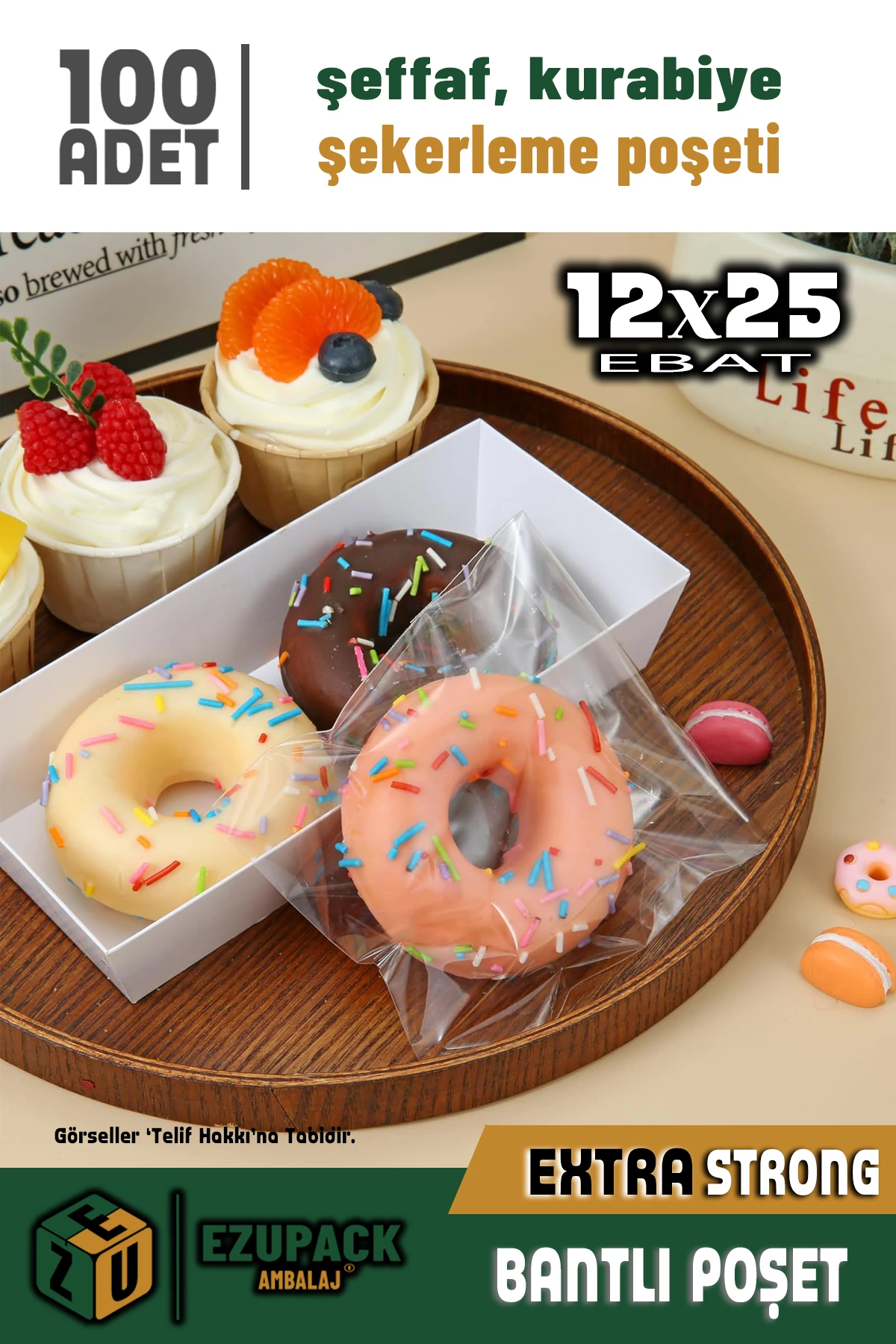 12X25 100Ad Kurabiye Şeker Parti Baby Shower Doğum günü Hediyelik Kendinden Yapışkanlı Jelatin Poşet