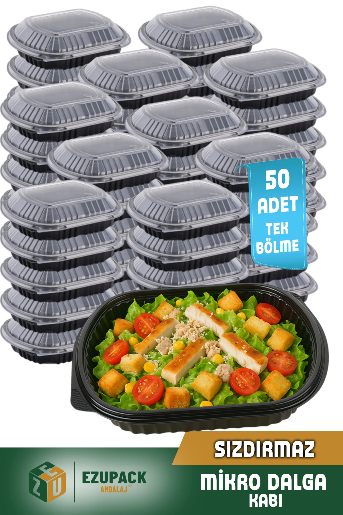 50 Adet SIZDIRMAZ Tek Göz Paket Servis Yemek Kabı Mikrodalga Derindorucu Dayanıklı Yıkanabilir