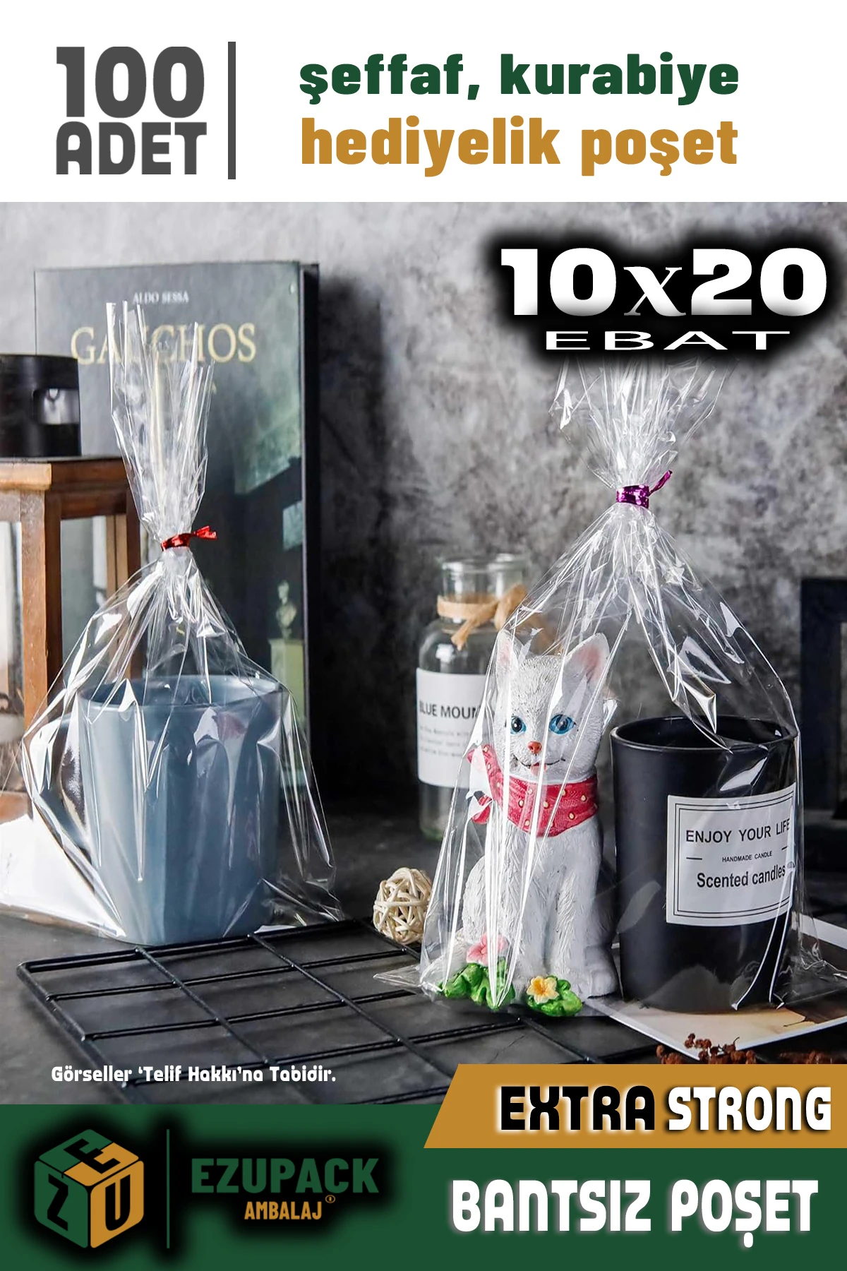 100 Adet 10x20Düz (BANTSIZ) Şeffaf Jelatin Parlak Kurabiye Aksesuar Poşeti Ambalaj Paketi