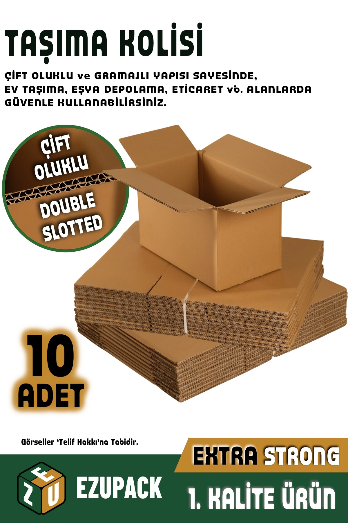 10 Adet 60x40x40 Çift Oluklu Taşıma Taşınma Karton Çeyiz Arşiv Kitap Boş Koli