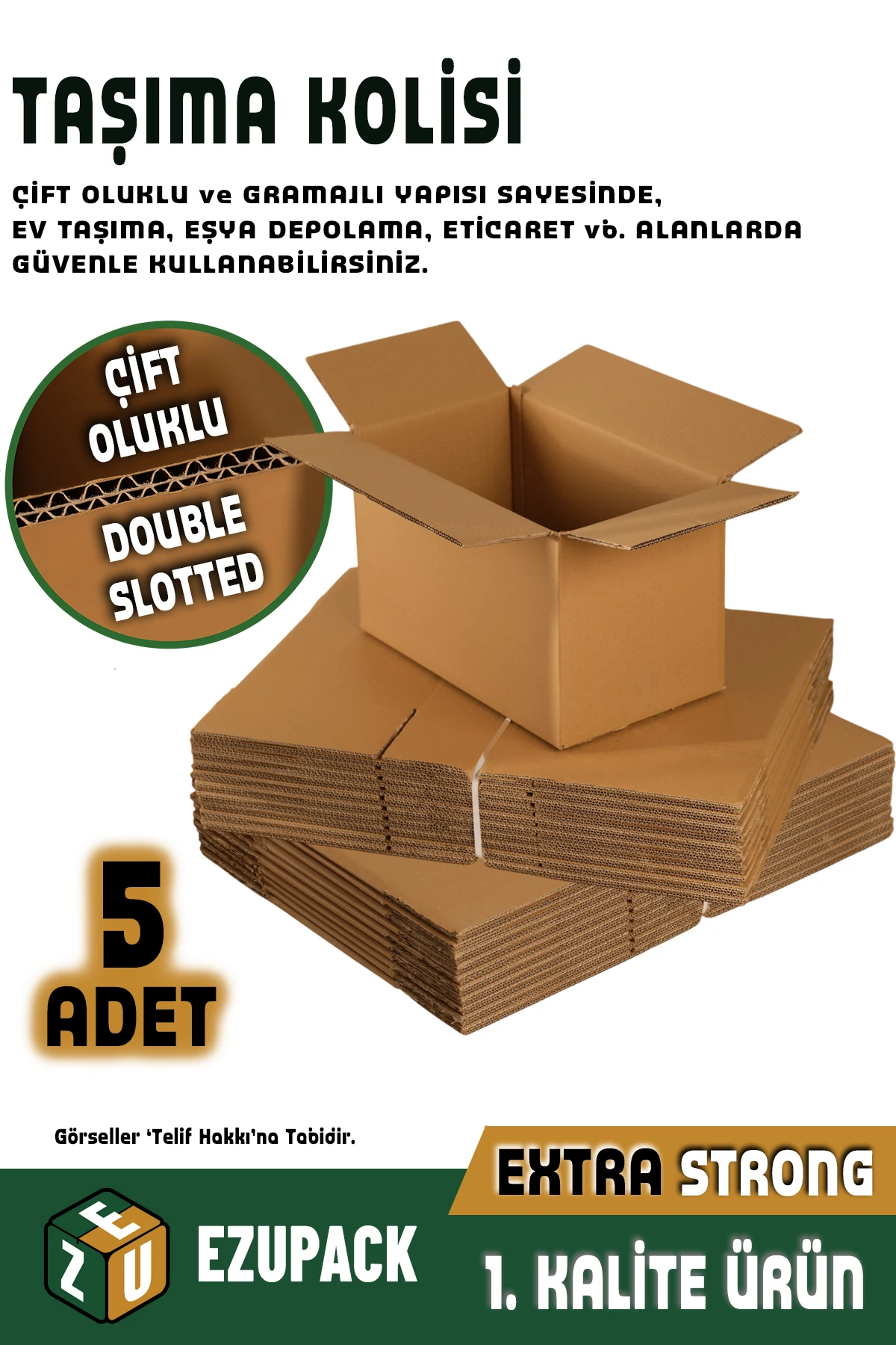 5 Adet 60x40x40 Çift Oluklu Taşıma Taşınma Karton Çeyiz Arşiv Kitap Boş Koli