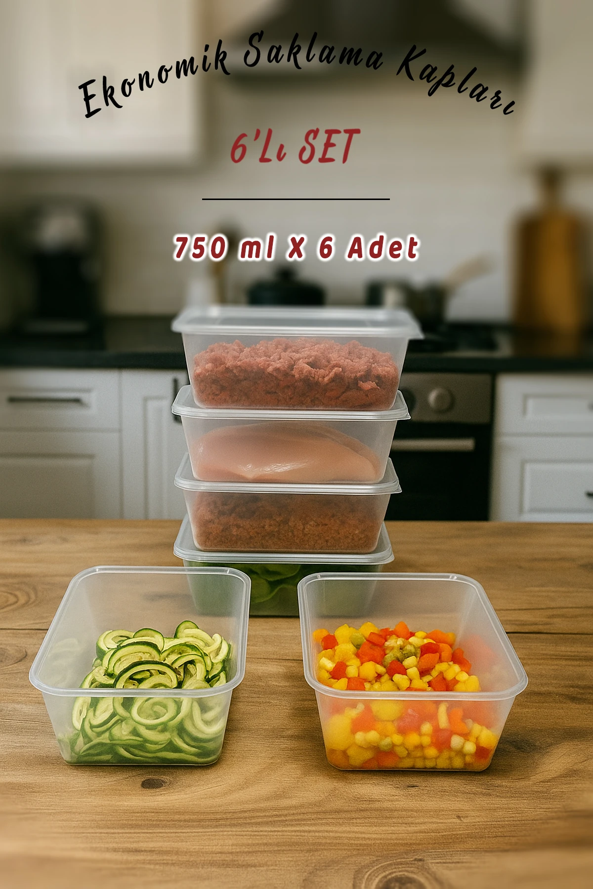 6 Lı 750 ml Eko Sızdırmaz Kapaklı Mikrodalga Difriz Derin Dondurucu Buzluk Düzenleyici Saklama Kabı