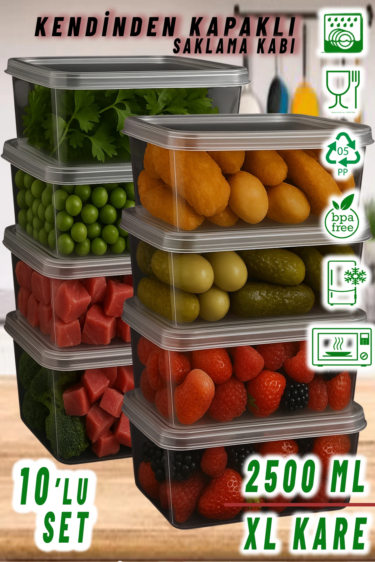 2,5 LT XL KARE Kendinden Kapaklı Mikrodalga Difriz Derin Dondurucu Buzluk Düzenleyici Saklama Kabı