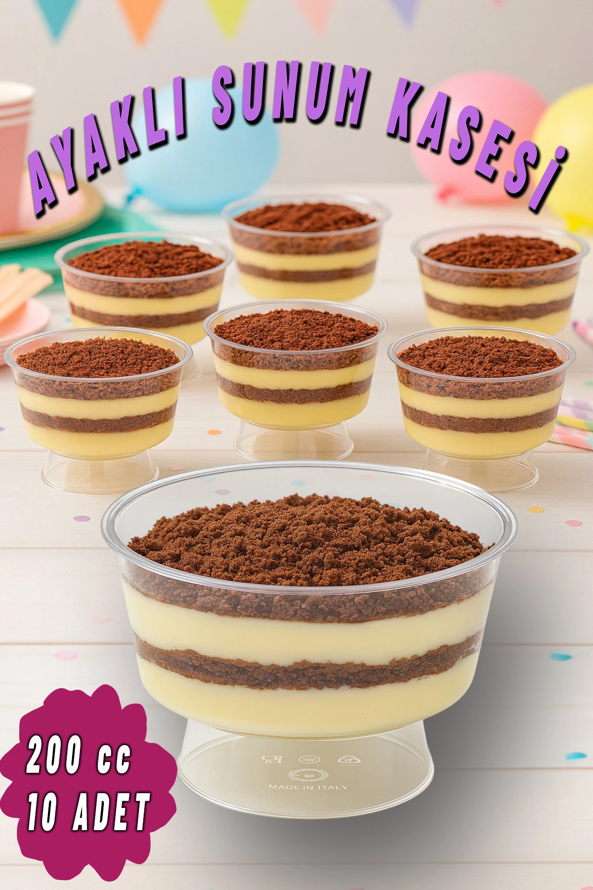 Kübik Prizma Mika Kase Plastik Şeffaf Kapaksız Sunum Kabı 200 Cc 10 Adet Tatlı & Meze Ve Salata Kap