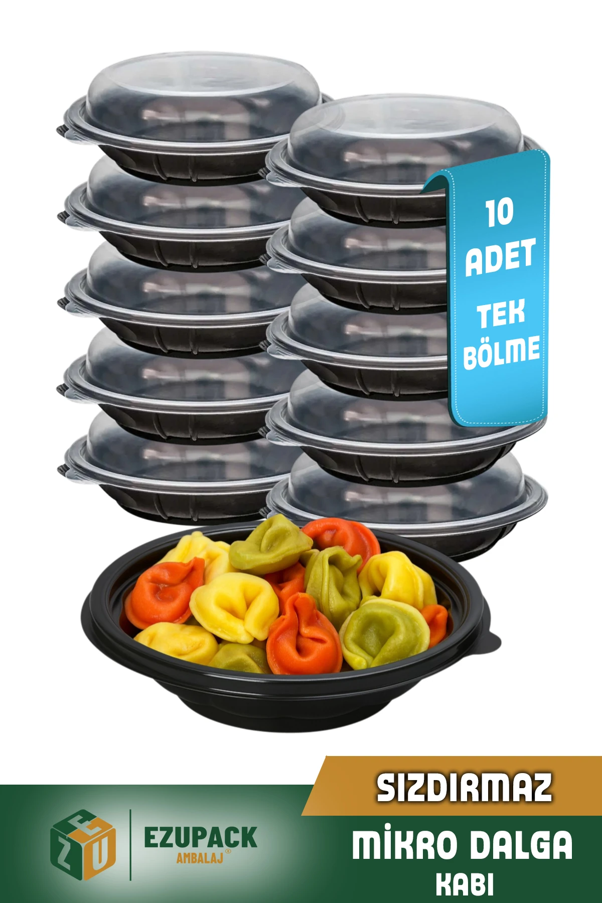 10 Adet SIZDIRMAZ Tek Göz Yuvarlak Paket Servis Yemek Kabı Mikrodalga Derindorucu Yıkanabilir