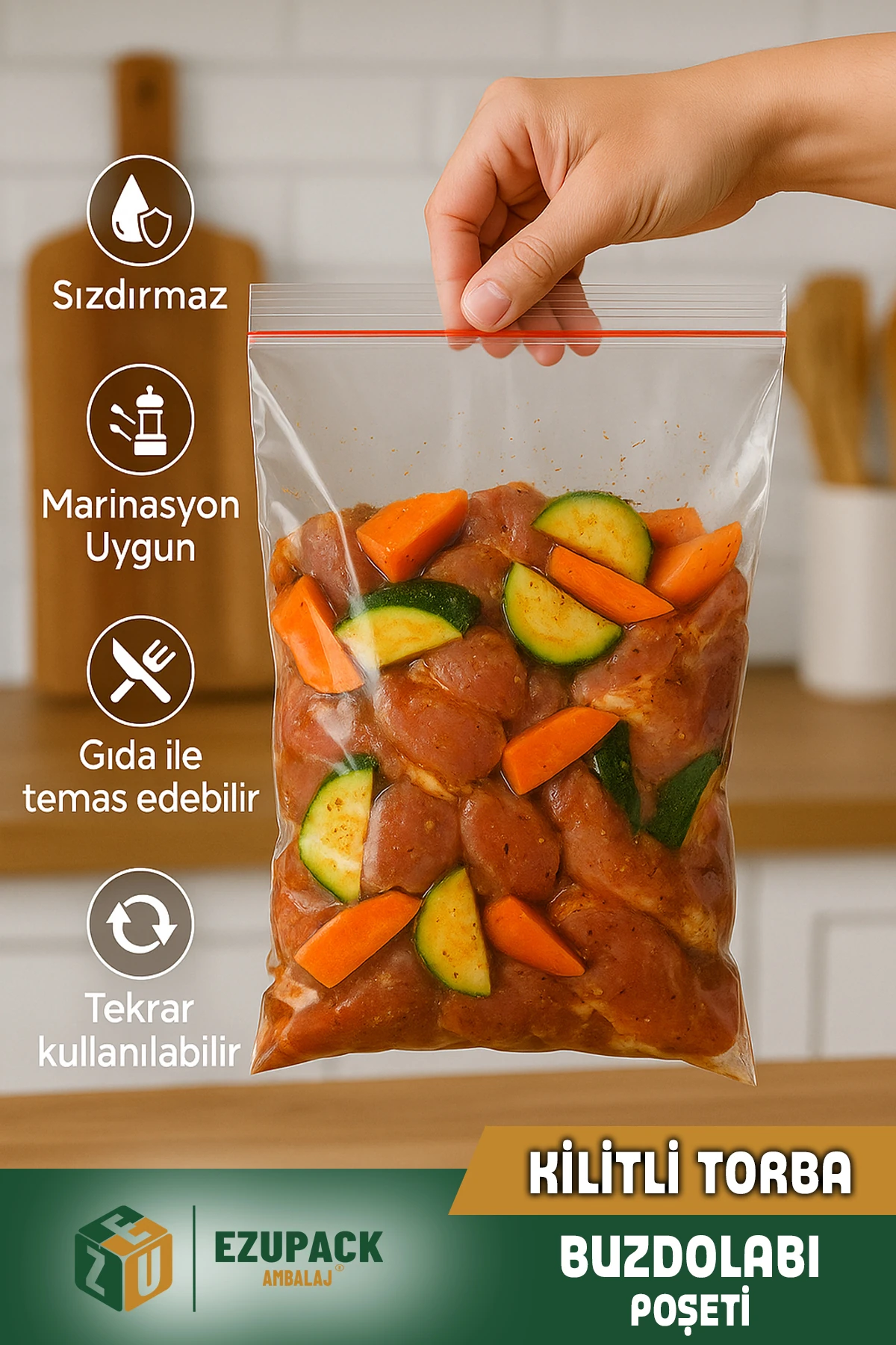 100'lü Buzdolabı Kilitli Torba Poşet Dondurucu İkramlık Çerez Davet Kına Hediyelik Poşeti 19x25cm