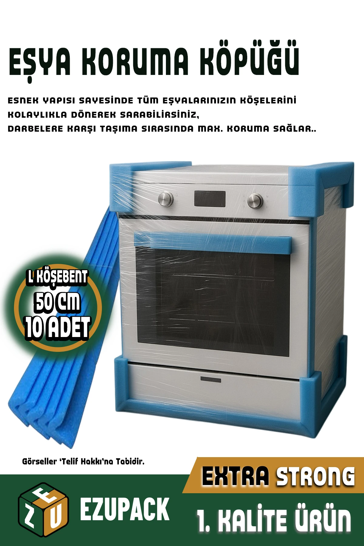 10 Adet 50cm Eşya Mobilya Köşe Koruma Köpüğü Ambalaj Taşıma Taşınma Kolisi Köşebent Malzemesi