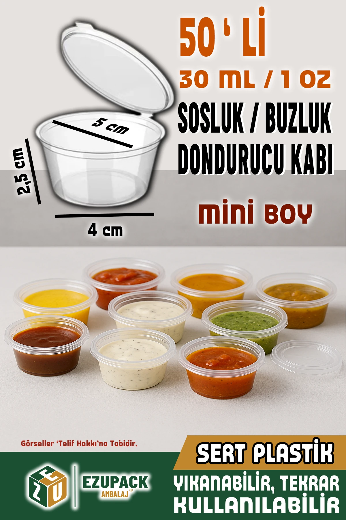 50 Adet Sızdırmaz 30 ml Mini Saklama Kabı Sosluk Buzluk Kabı, Et Suyu, Kemik Suyu, Sos Kabı Mutfak