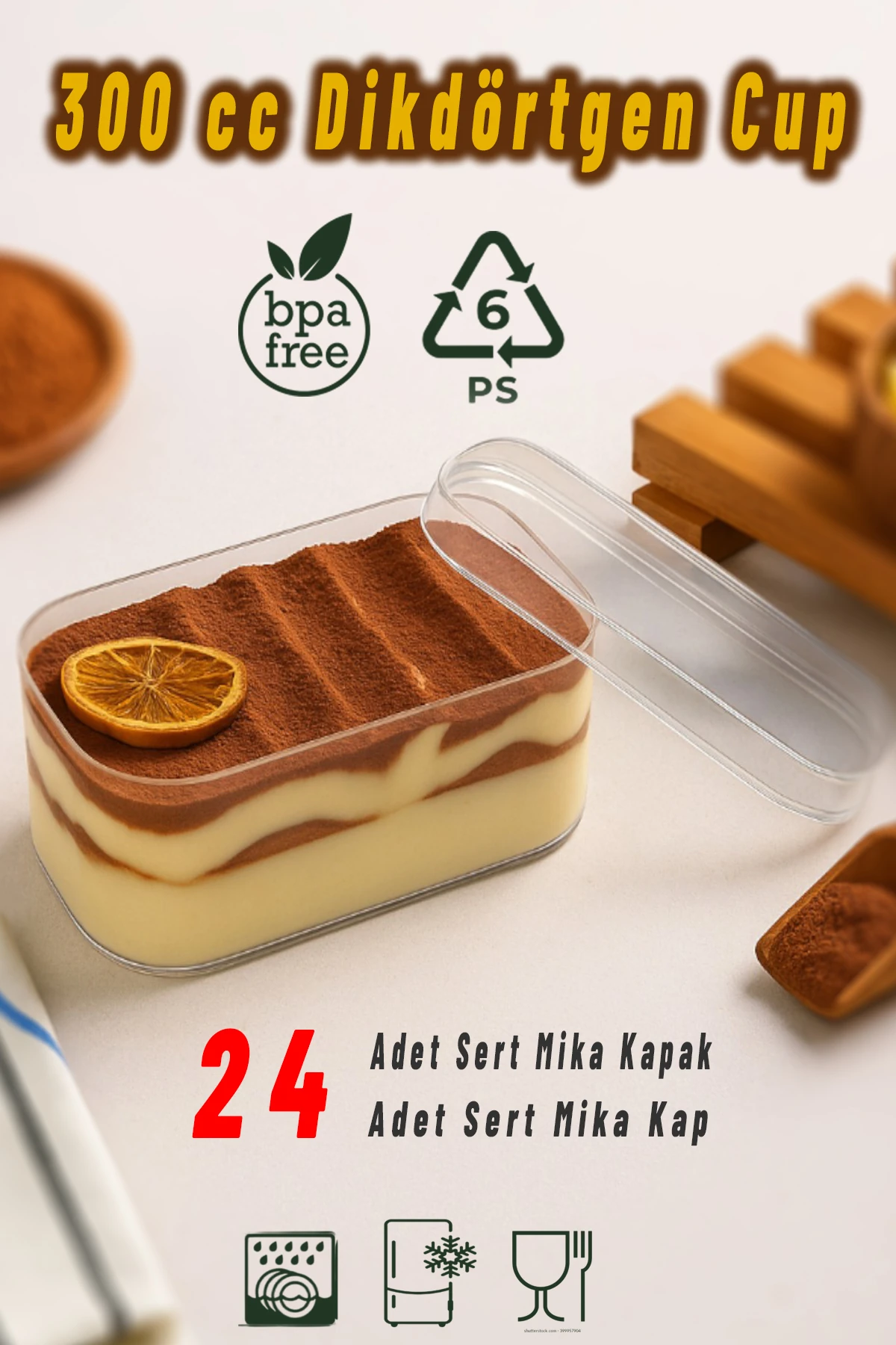 24'lü Tiramisu Cup 300 cc Mika Kase Plastik Şeffaf Kapaklı Sunum Kabı Tatlı & Meze Ve Salata Kap
