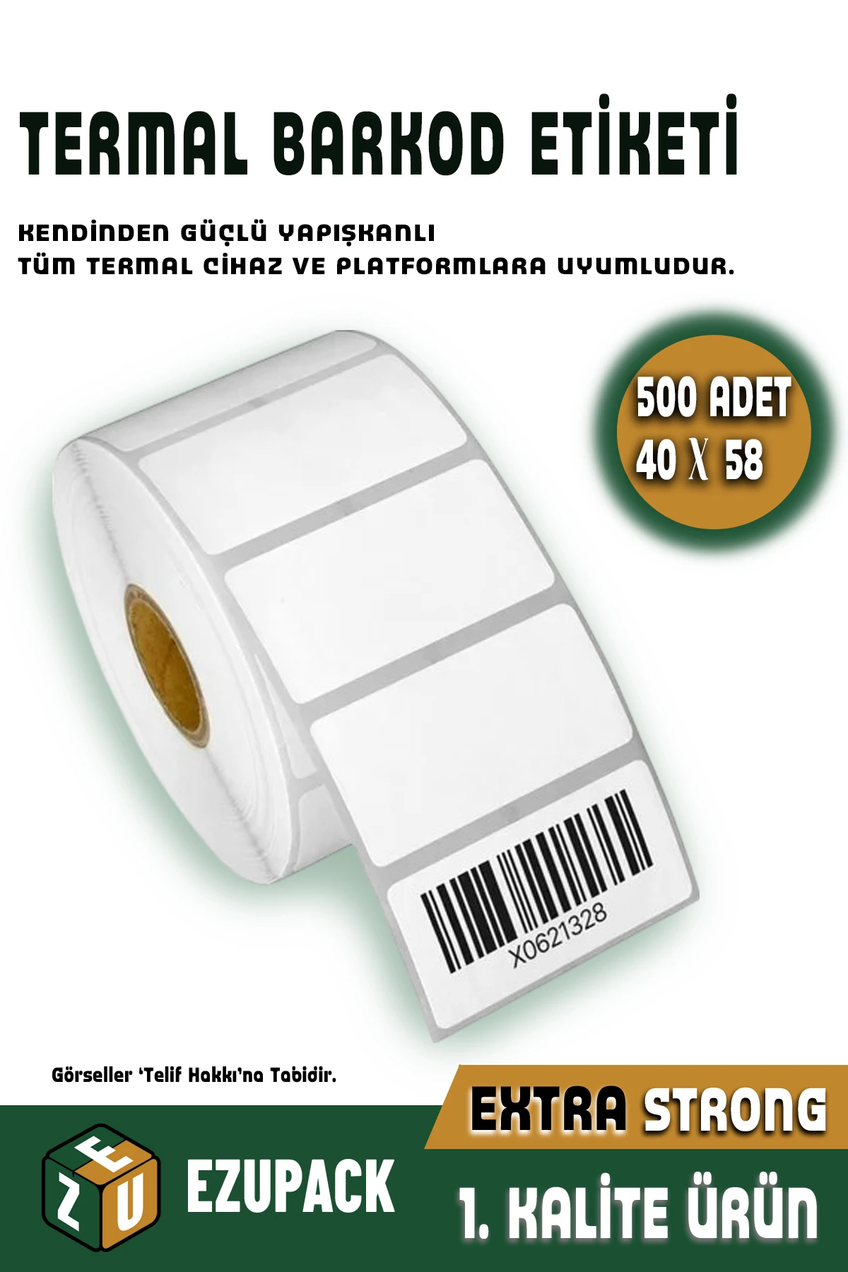 Termal Barkod Terazi Etiket 500 Adet 40x58mm Beyaz, Tüm Thermal Barcod Cihaz Platform Uyumlu