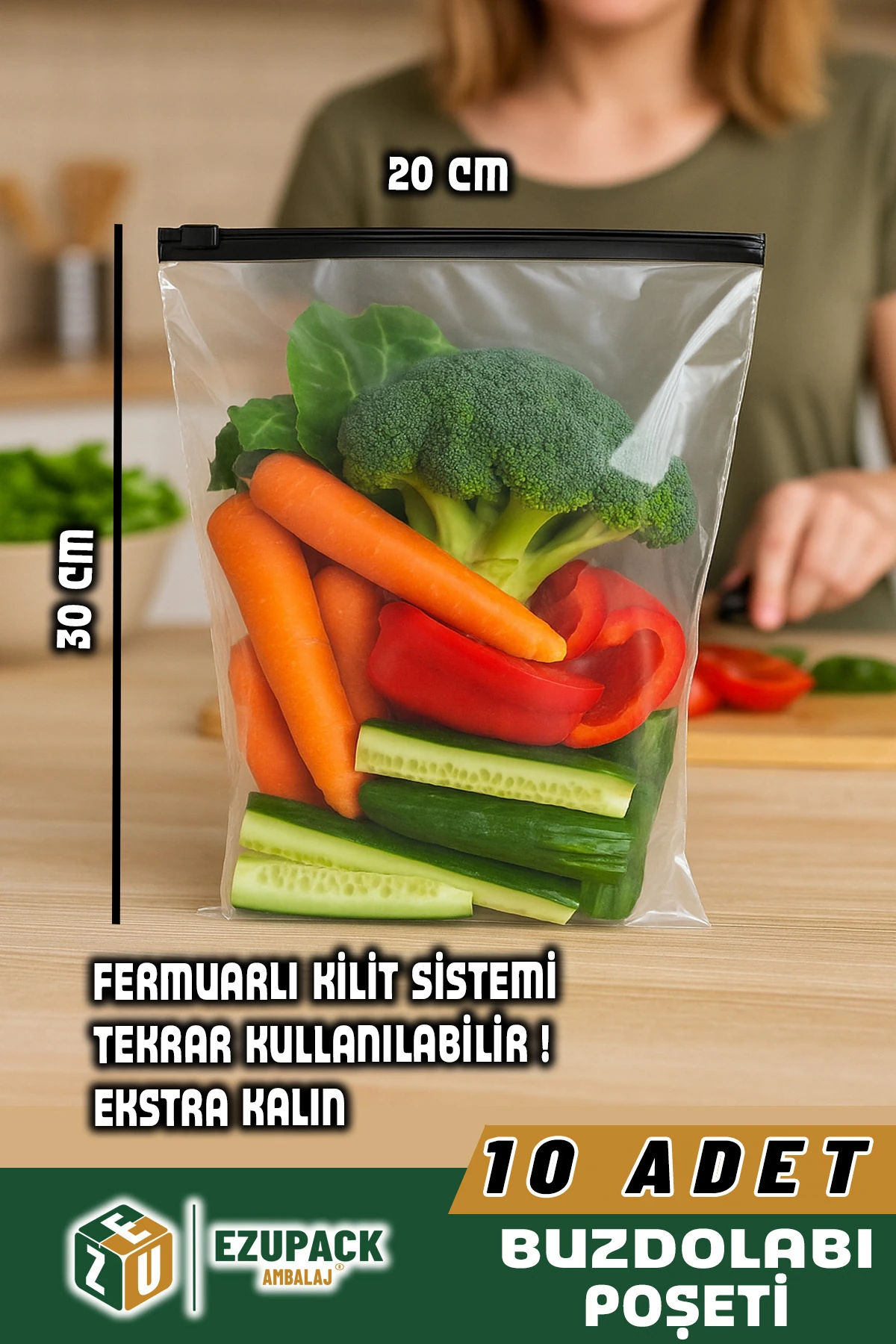 20x30cm FERMUARLI Difriz Derin Dondurucu Buzdolabı Poşeti Buzluk Düzenleyici Organizer Saklama Kabı