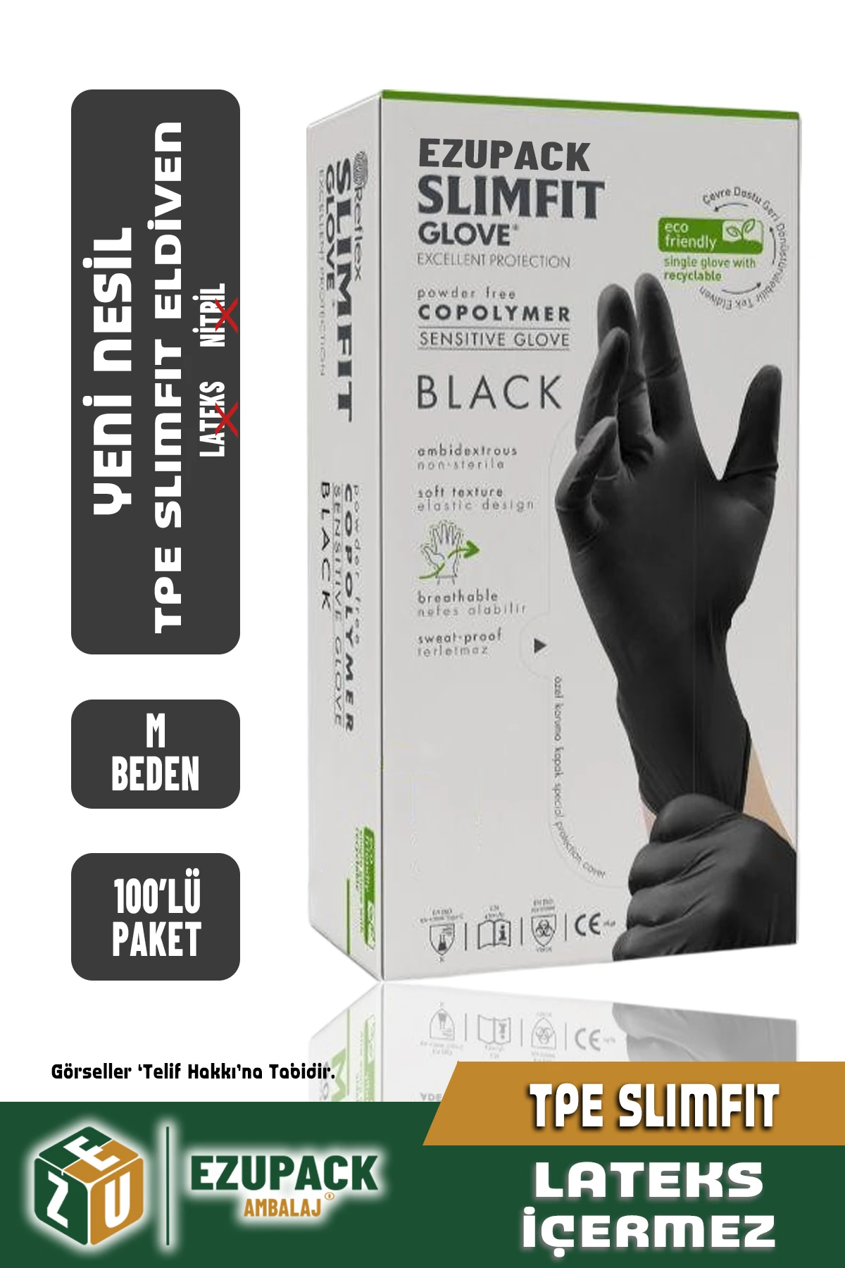 M Size Slimfit Glove Tpe Terletmez Gıda Muayene Pudrasız Medikal Temizlik Mutfak(Lateks Nitril Yok)