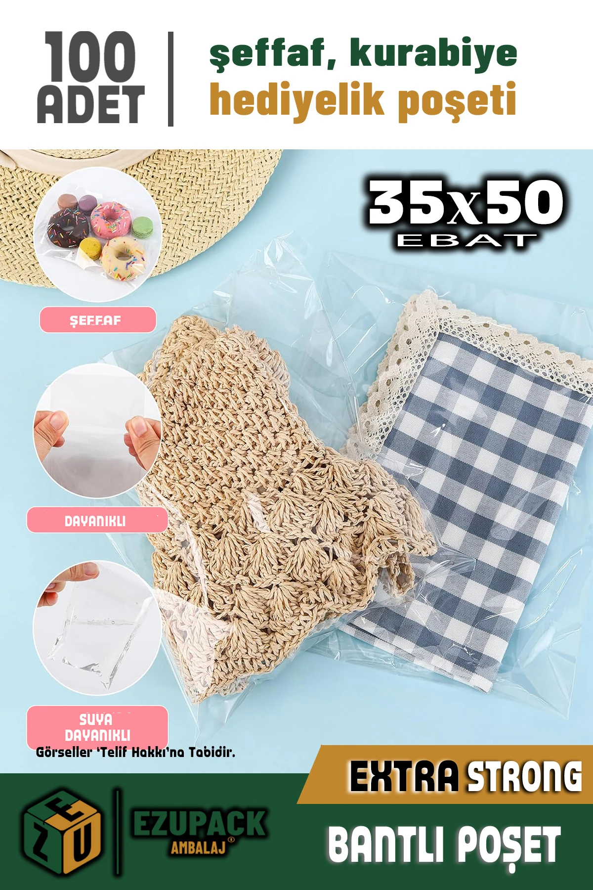 35X50 100Ad Kurabiye Şeker Parti Baby Shower Doğum günü Hediyelik Kendinden Yapışkanlı Jelatin Poşet
