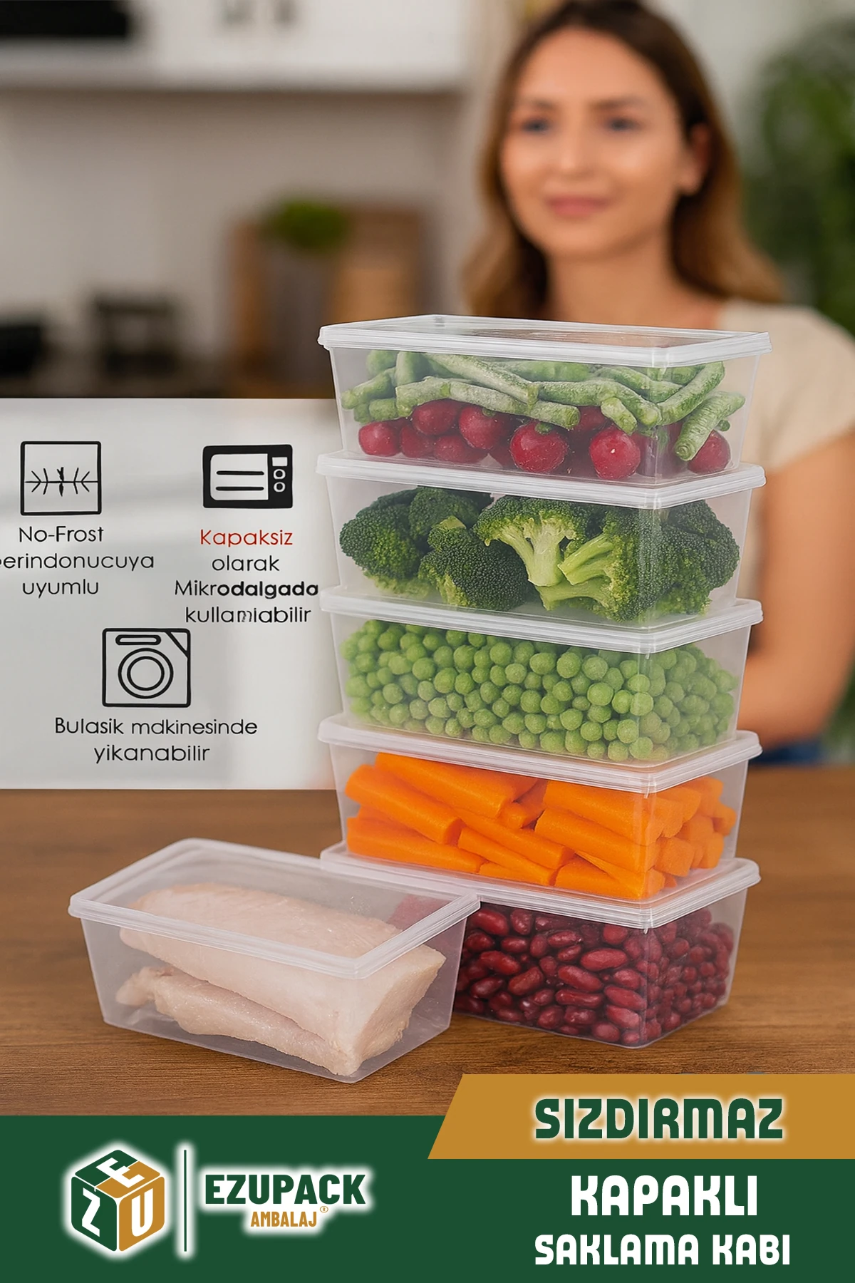 0,5 LT 10 Adet Kendinden Kapaklı Mikrodalga Difriz Derin Dondurucu Buzluk Düzenleyici Saklama Kabı