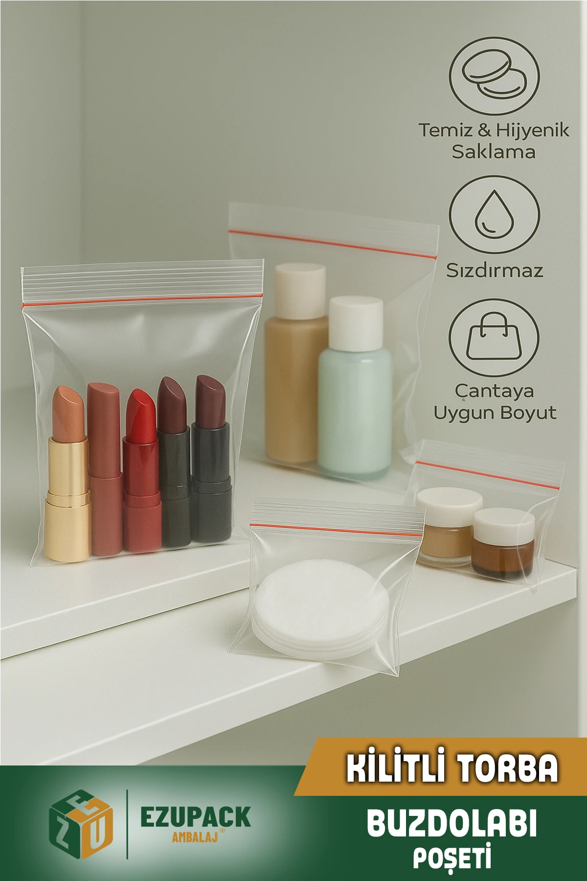 100'lü Buzdolabı Kilitli Torba Poşet Dondurucu İkramlık Çerez Davet Kına Hediyelik Poşeti 5x5cm