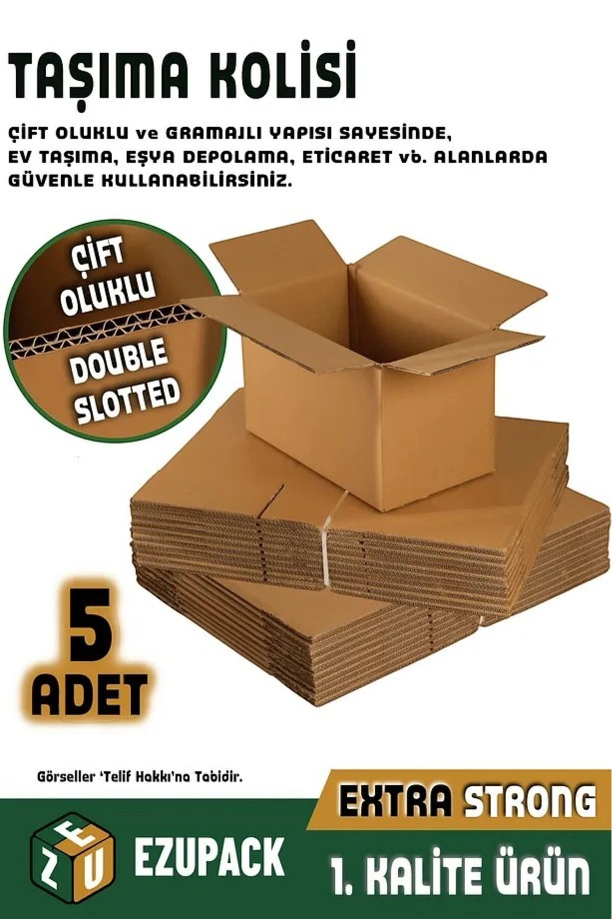 5 Adet 60x40x40 Çift Oluklu Ev Ofis Taşıma Taşınma Karton Çeyiz Arşiv Kitap Boş Koli Kutu Paketleme