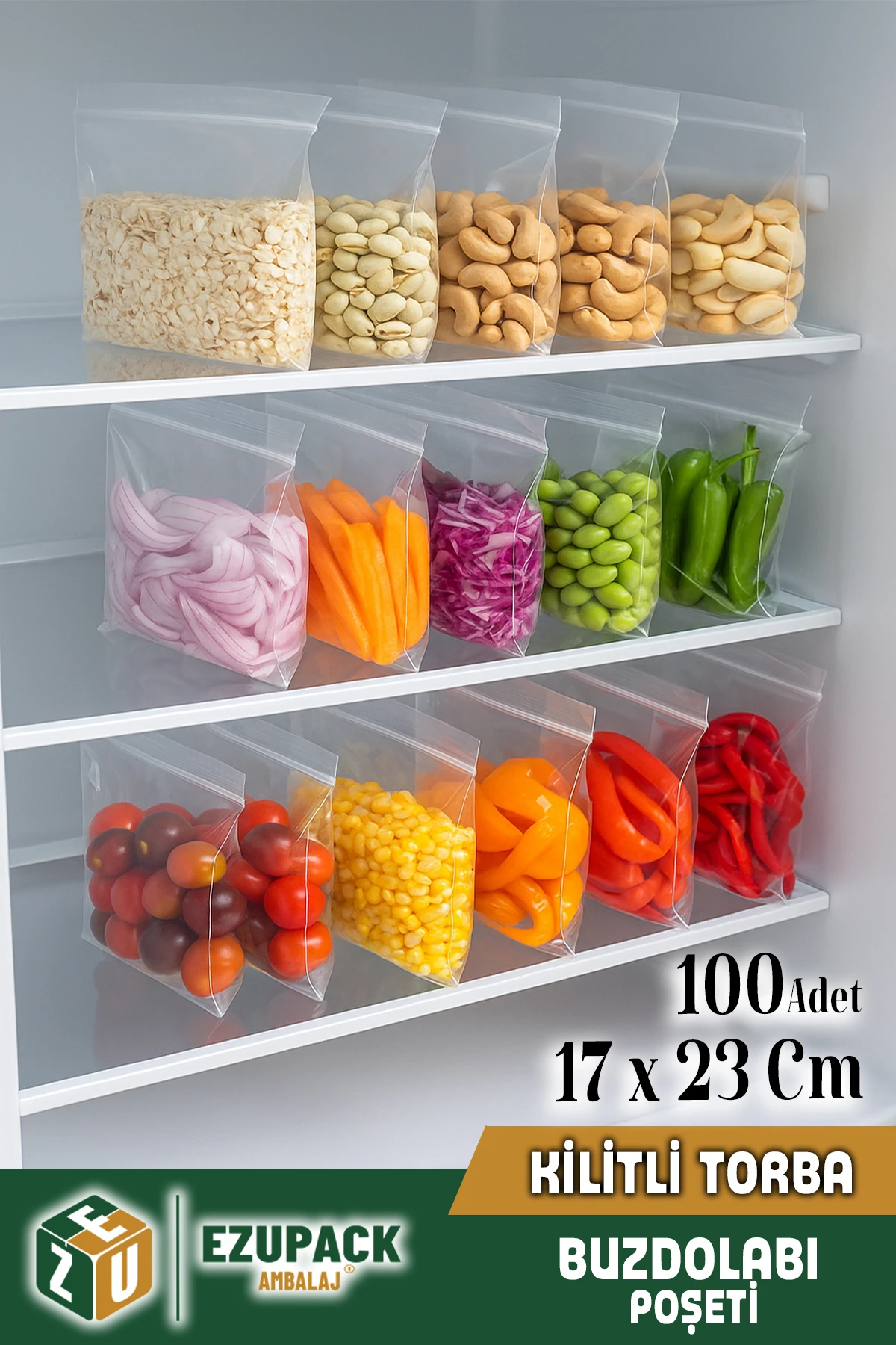 100'lü Buzdolabı Kilitli Torba Poşet Dondurucu İkramlık Çerez Davet Kına Hediyelik Poşeti 17x23cm