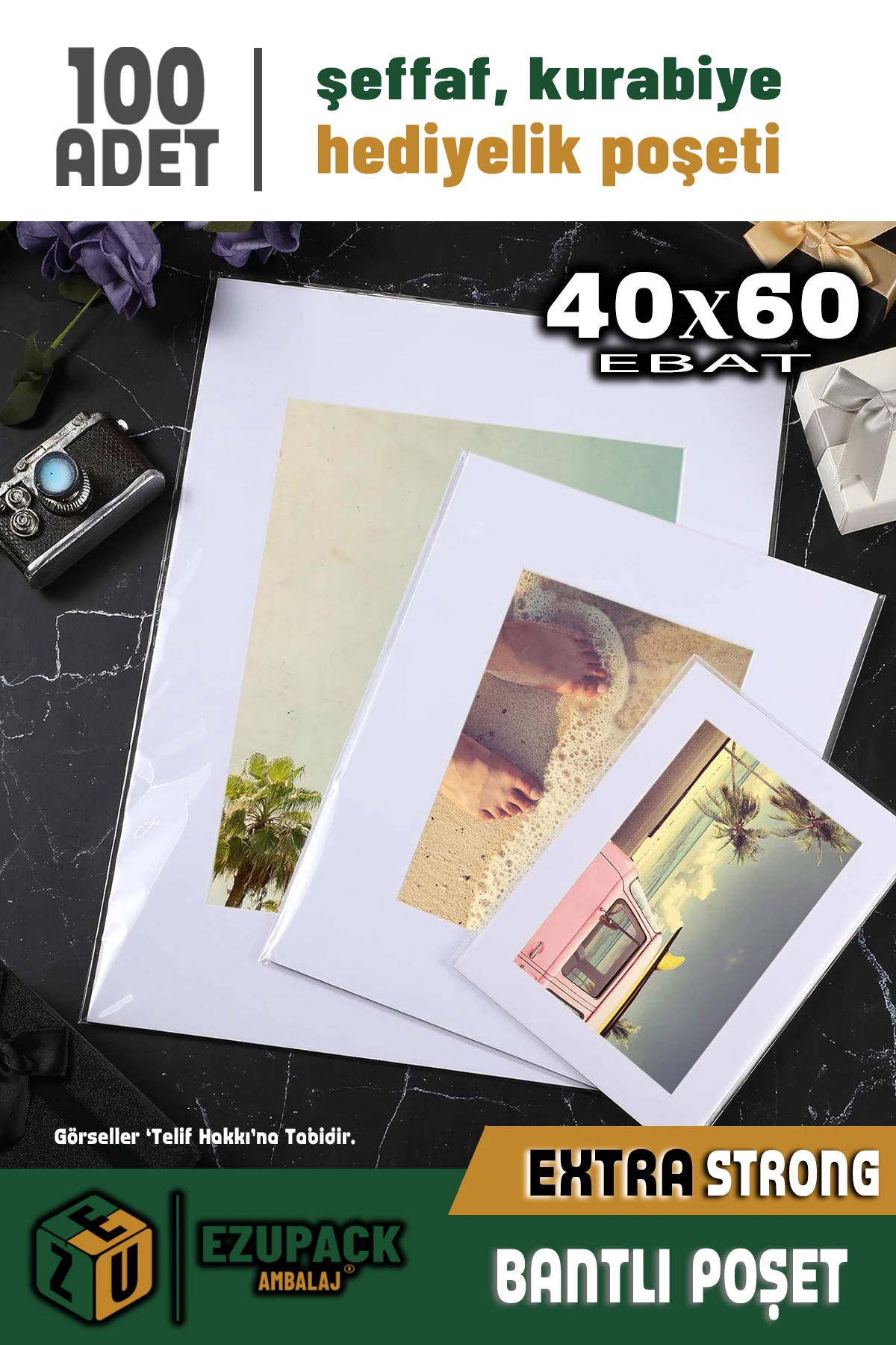 40X60 100Ad Kurabiye Şeker Parti Baby Shower Doğum günü Hediyelik Kendinden Yapışkanlı Jelatin Poşet