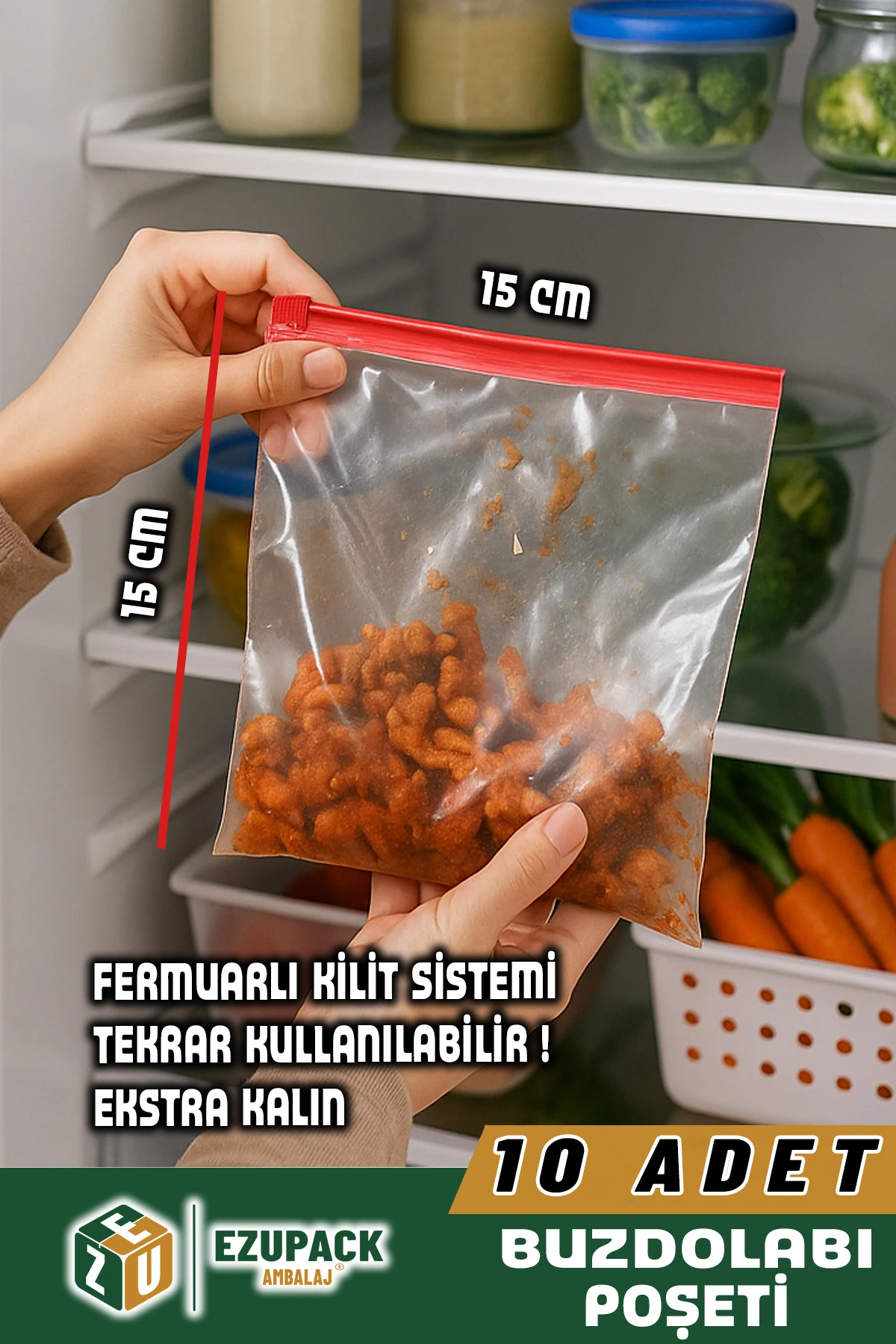 15x15cm FERMUARLI Difriz Derin Dondurucu Buzdolabı Poşeti Buzluk Düzenleyici Organizer Saklama Kabı