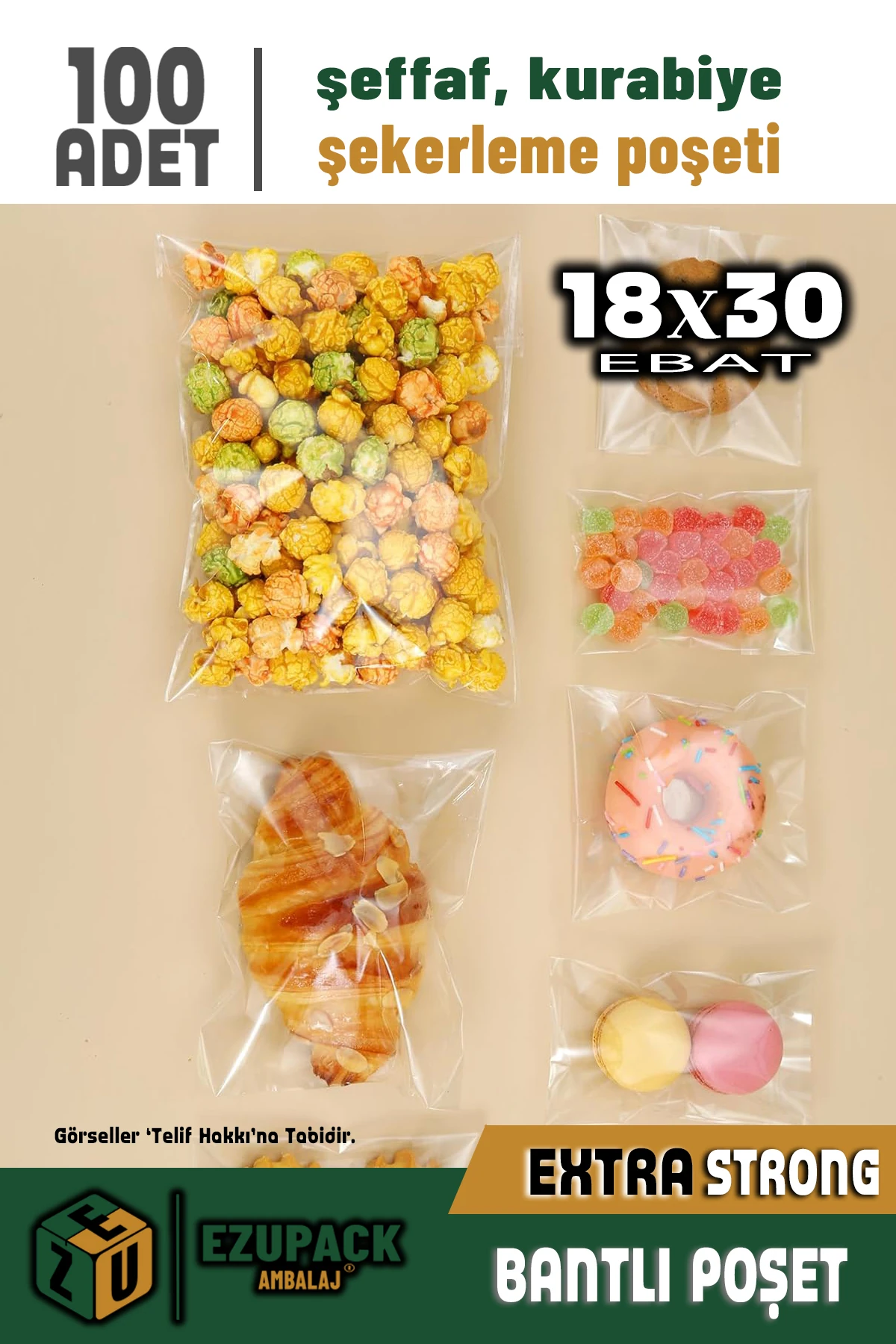 18X30 100Ad Kurabiye Şeker Parti Baby Shower Doğum günü Hediyelik Kendinden Yapışkanlı Jelatin Poşet