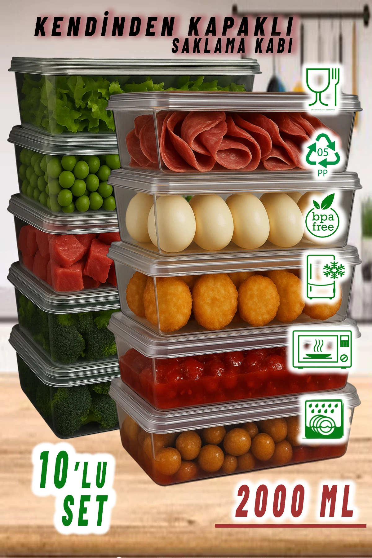 2 LT 10 Adet Kendinden Kapaklı Mikrodalga Difriz Derin Dondurucu Buzluk Düzenleyici Saklama Kabı