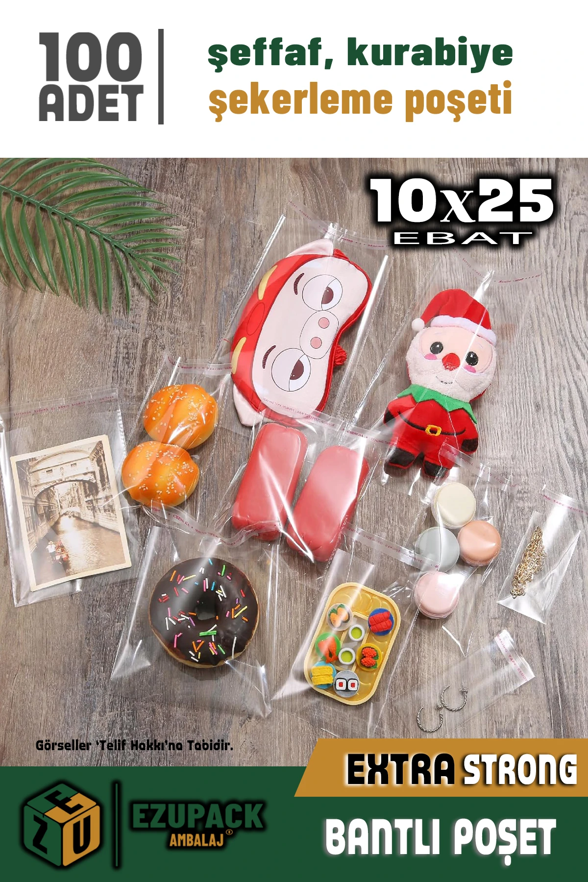 10X25 100Ad Kurabiye Şeker Parti Baby Shower Doğum günü Hediyelik Kendinden Yapışkanlı Jelatin Poşet