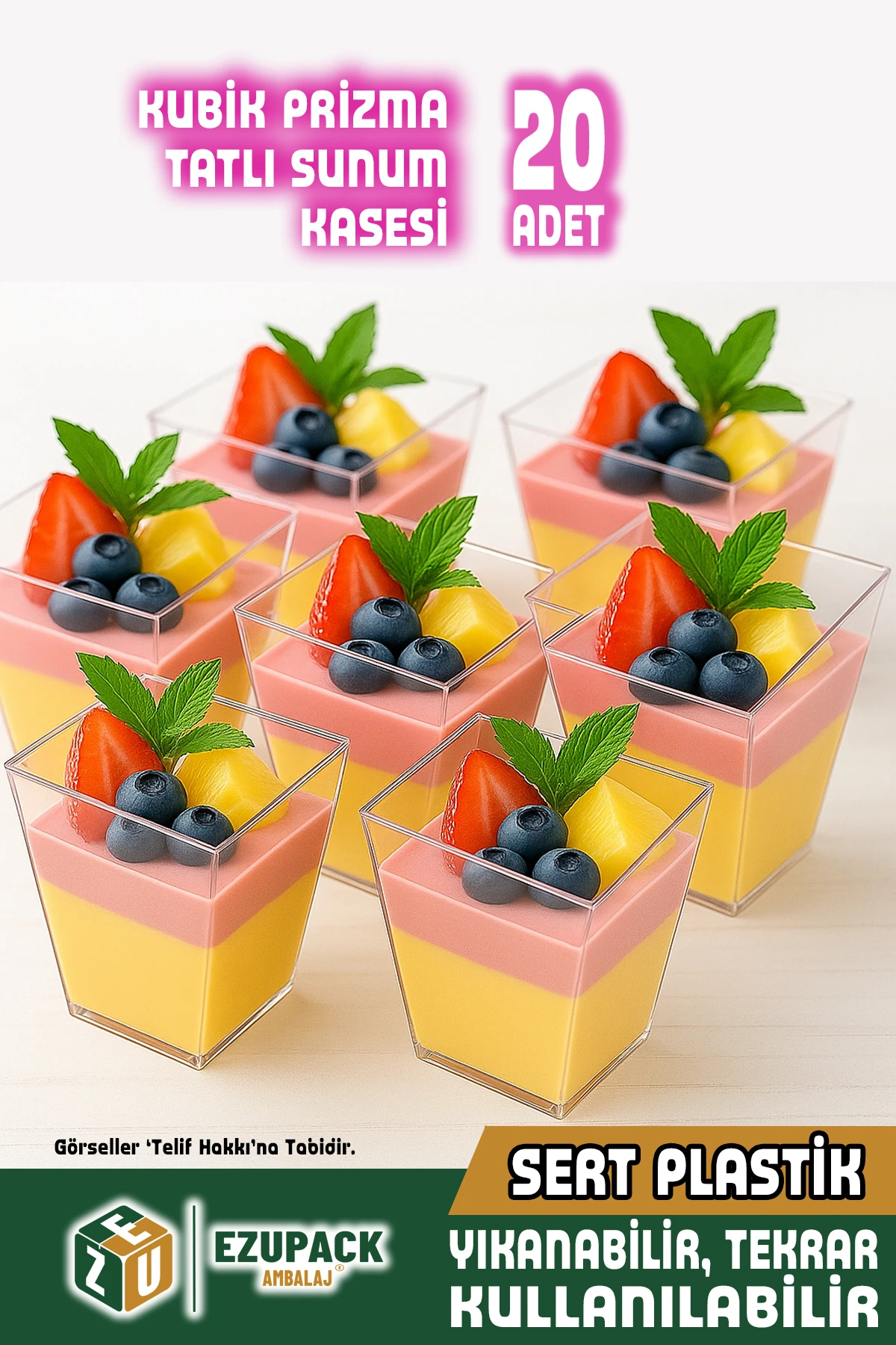 Kübik Prizma Mika Magnolya Bardağı Kase Plastik Şeffaf Sunum Kabı 200Cc Tatlı & Meze Salata