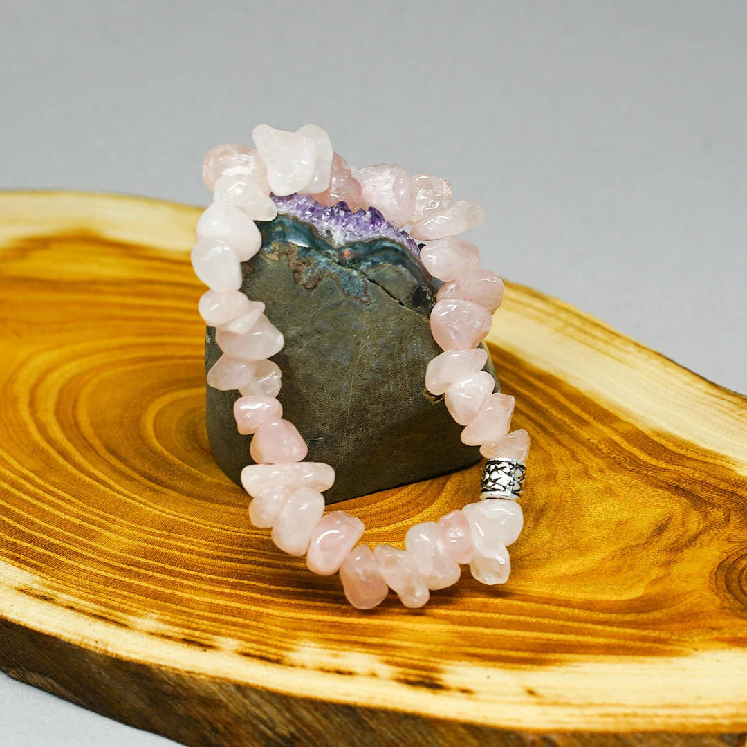 RawHeart – Kırık Taşlı Pembe Kuvars Doğal Bileklik