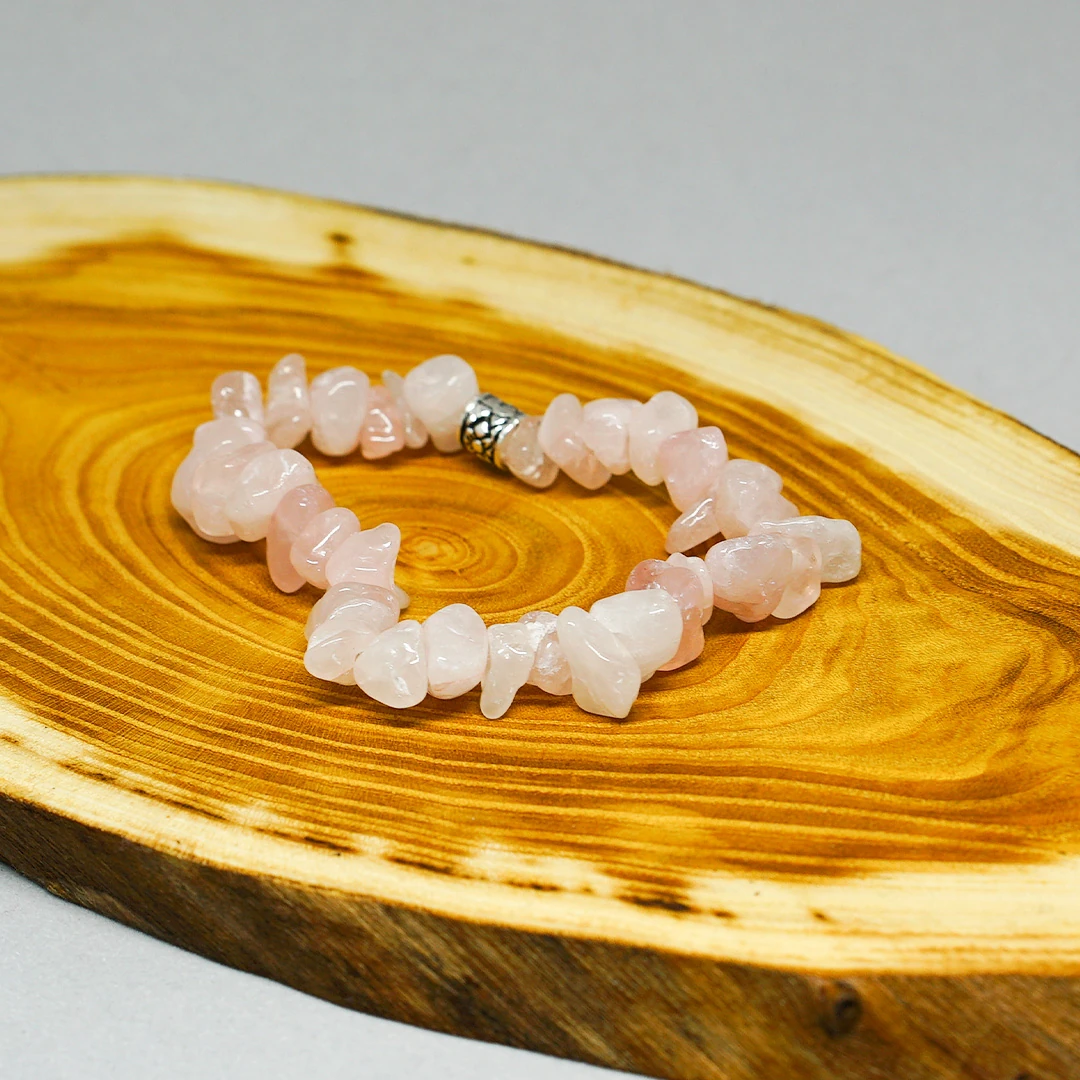 RawHeart – Kırık Taşlı Pembe Kuvars Doğal Bileklik