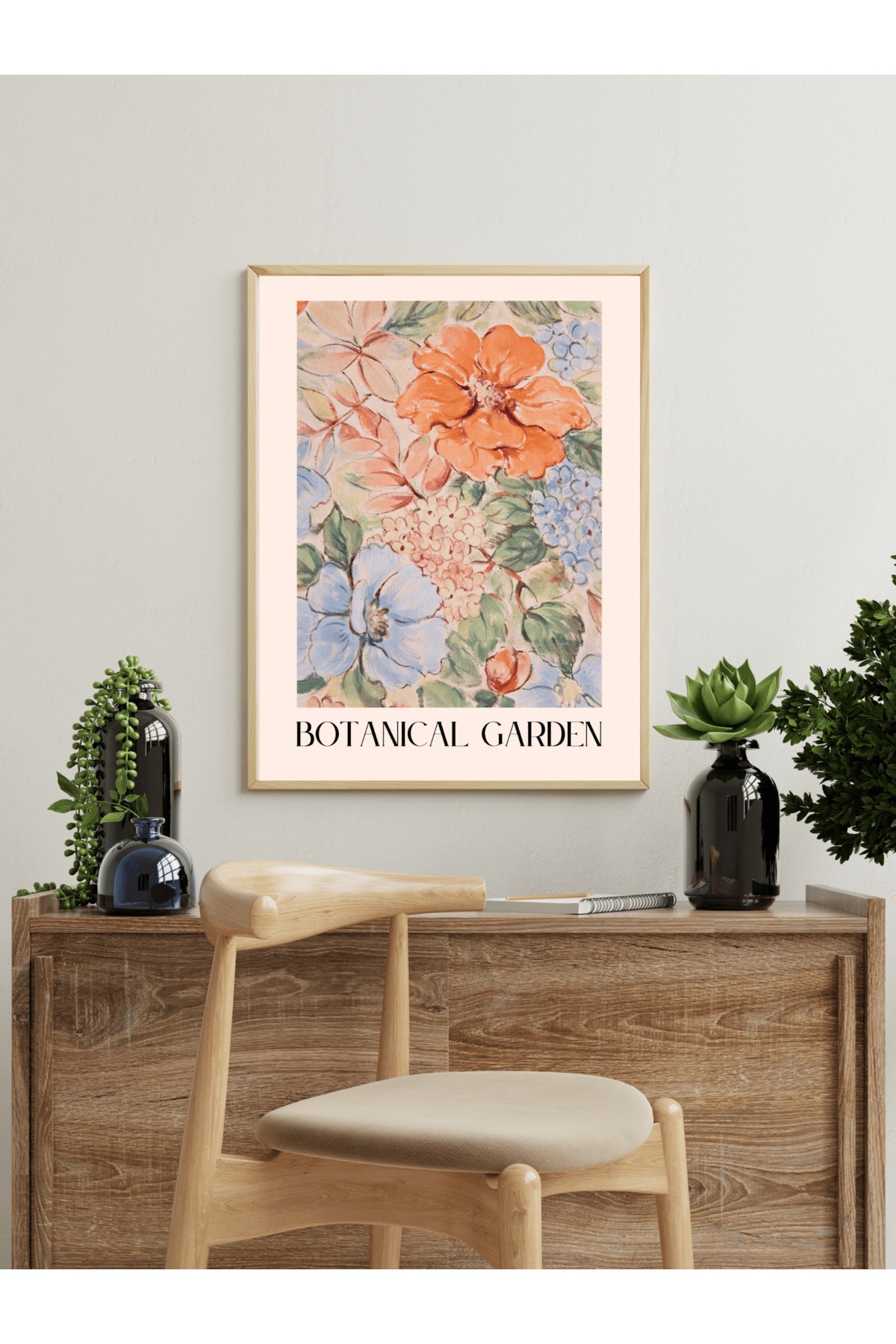 Botanical Garden Sulu Boya Tasarım Dekoratif Çerçevesiz Duvar Tablosu (POSTER)