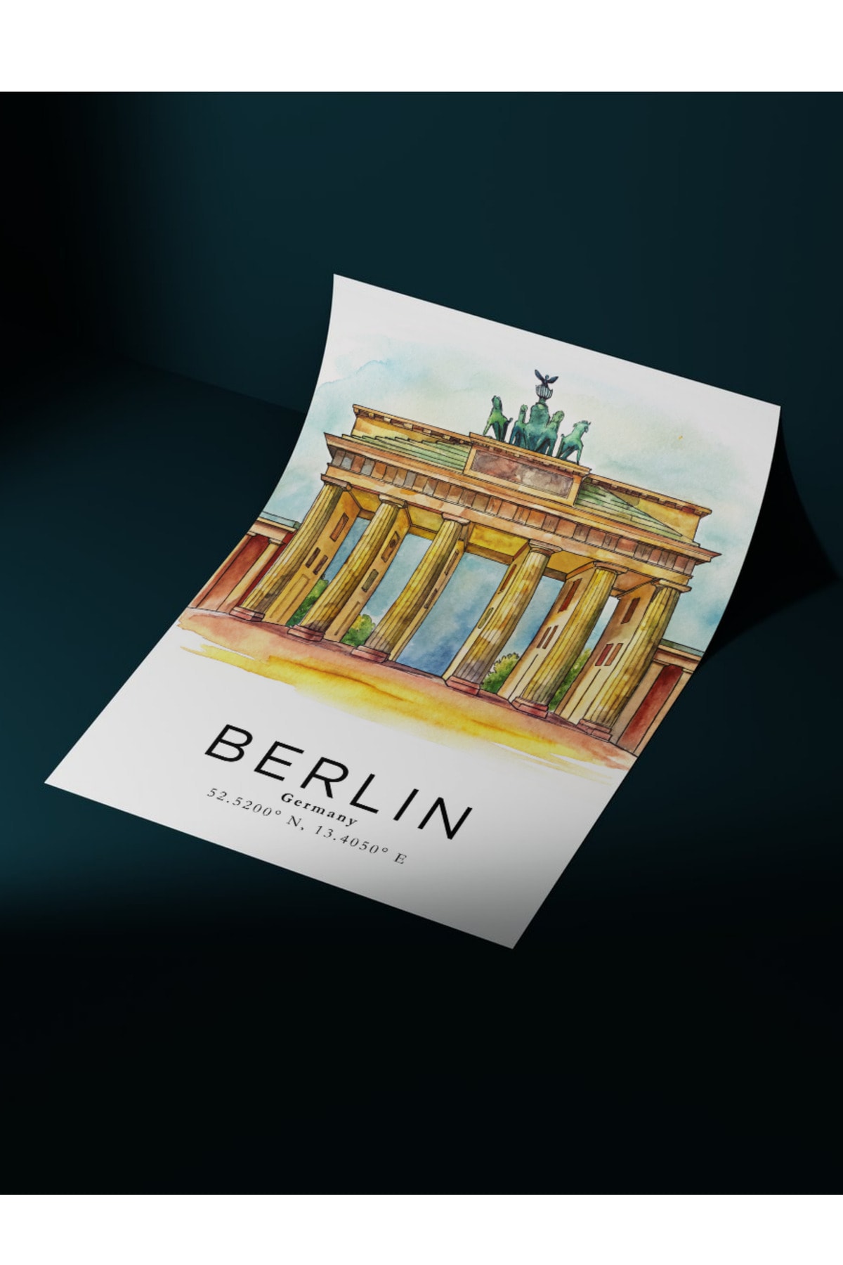 Berlin Almanya Sulu Boya Tasarım  Dekoratif Çerçevesiz Duvar Tablosu (POSTER) Şehir Serisi