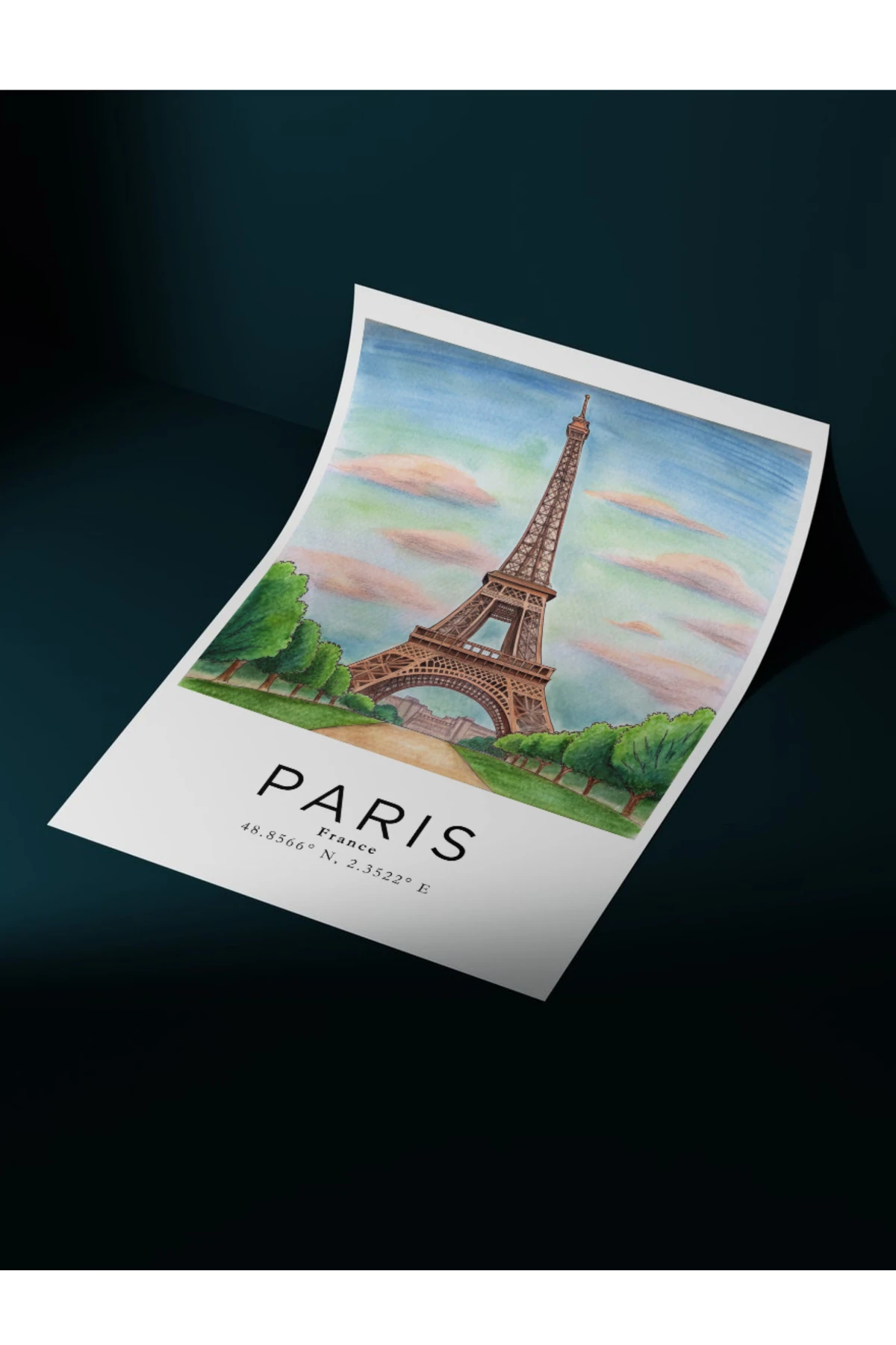 Paris Fransa Sulu Boya Tasarım  Dekoratif Çerçevesiz Duvar Tablosu (POSTER) Şehir Serisi