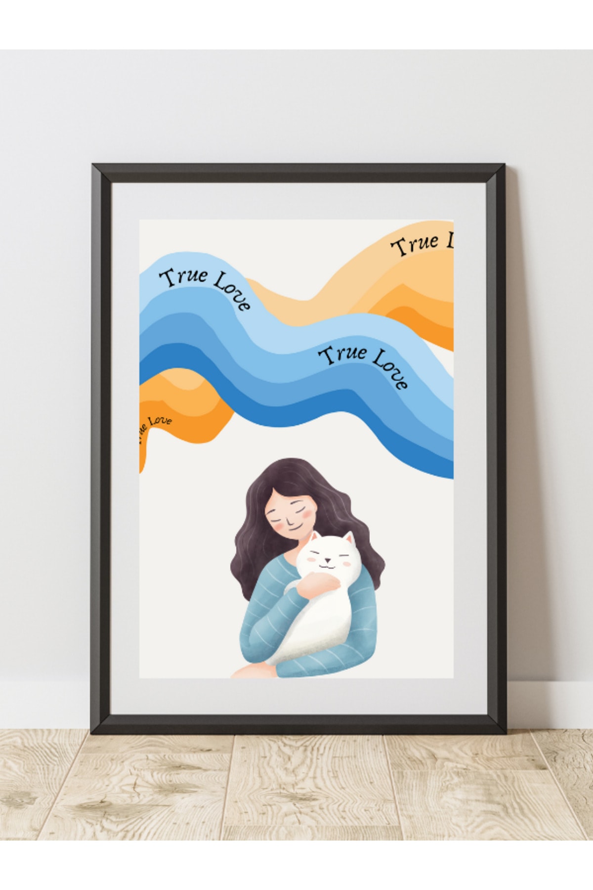 Dekoratif Çerçevesiz Duvar Tablosu  True Love - Gerçek Aşk Posteri  Kedi Dekorasyon Ürün