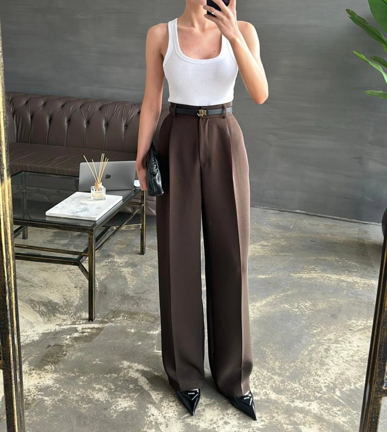 Kadın Double Kumaş Geniş Paça Pantolon 