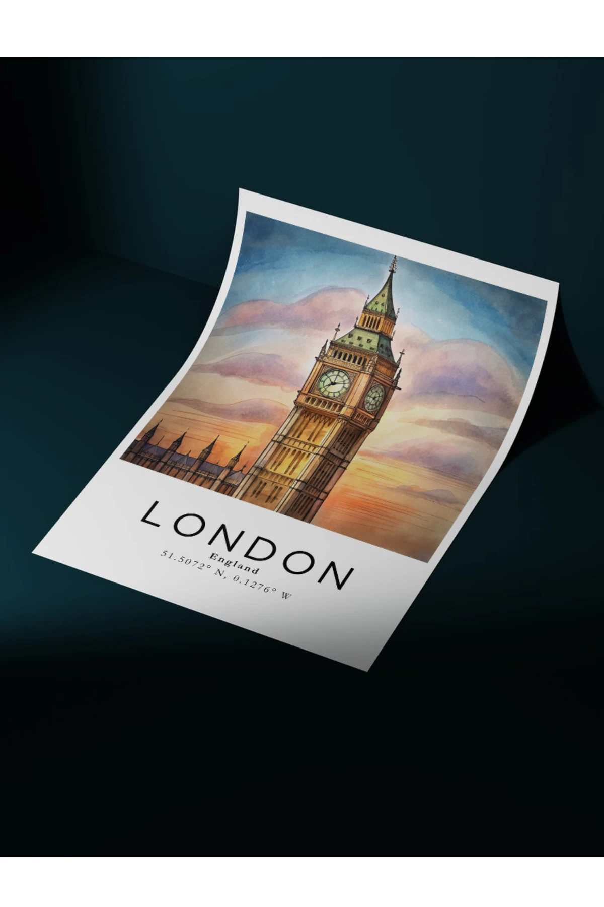 Londra İngiltere  Sulu Boya Tasarım  Dekoratif Çerçevesiz Duvar Tablosu (POSTER) Şehir Serisi