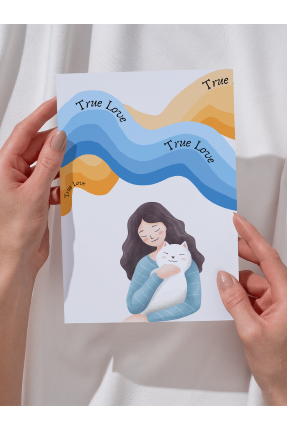 Dekoratif Çerçevesiz Duvar Tablosu  True Love - Gerçek Aşk Posteri  Kedi Dekorasyon Ürün