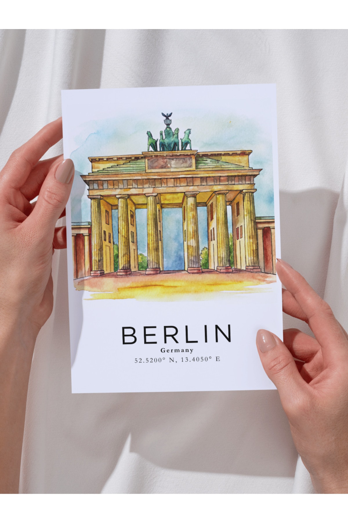 Berlin Almanya Sulu Boya Tasarım  Dekoratif Çerçevesiz Duvar Tablosu (POSTER) Şehir Serisi